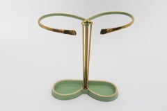 Mid-Century Modern Vintage Green Brass Aluminium Umbrella Stand Cane Holder 1950