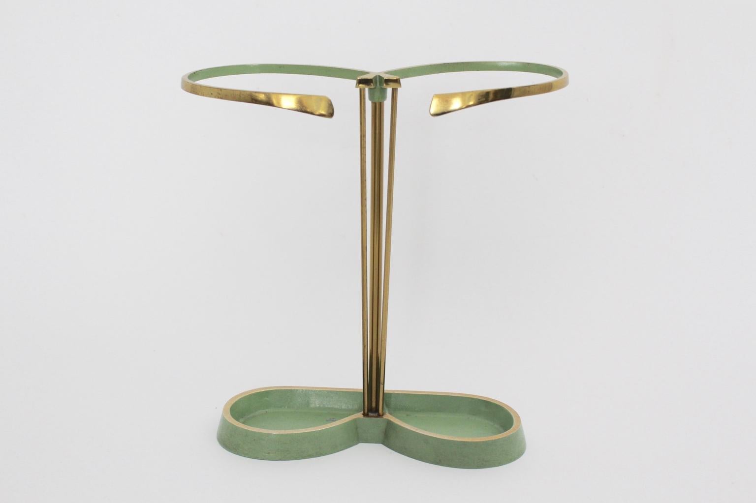 Cast Mid-Century Modern Vintage Green Brass Aluminium Umbrella Stand Cane Holder 1950 For Sale