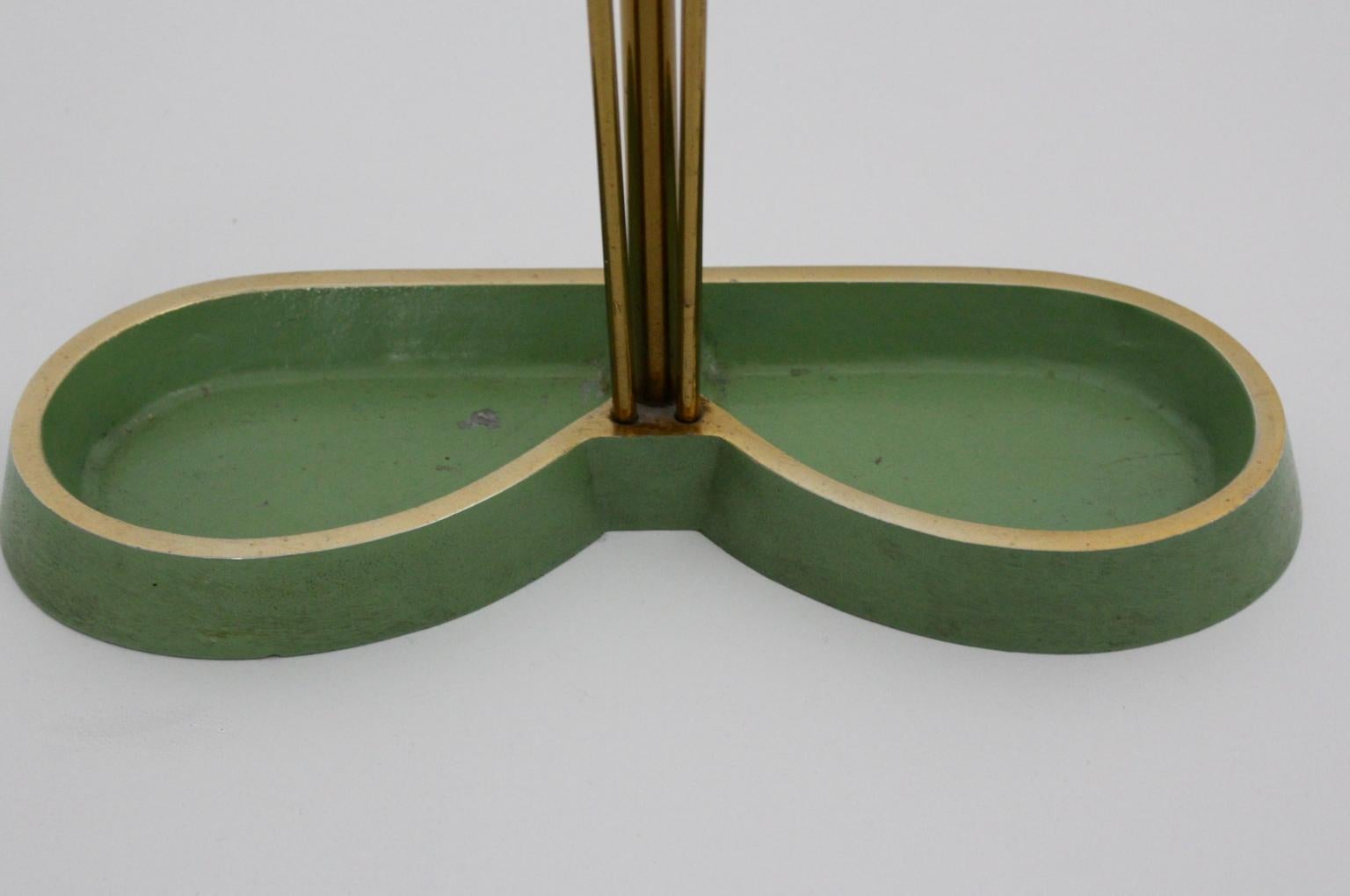 Aluminum Mid-Century Modern Vintage Green Brass Aluminium Umbrella Stand Cane Holder 1950 For Sale