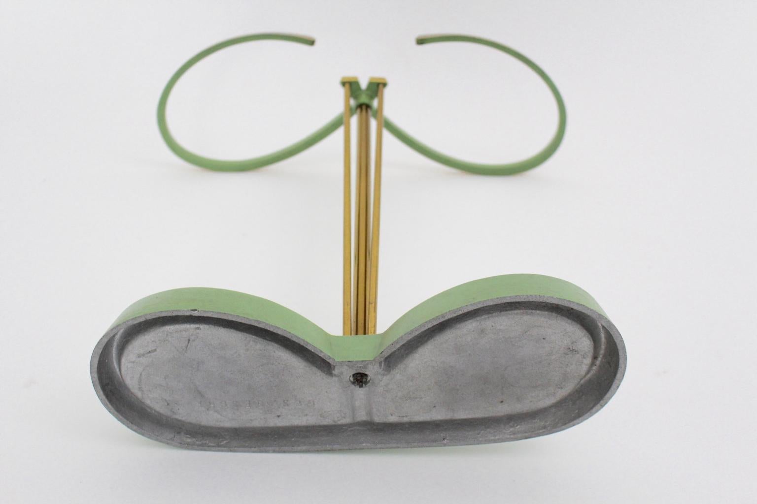 Mid-Century Modern Vintage Green Brass Aluminium Umbrella Stand Cane Holder 1950 For Sale 2