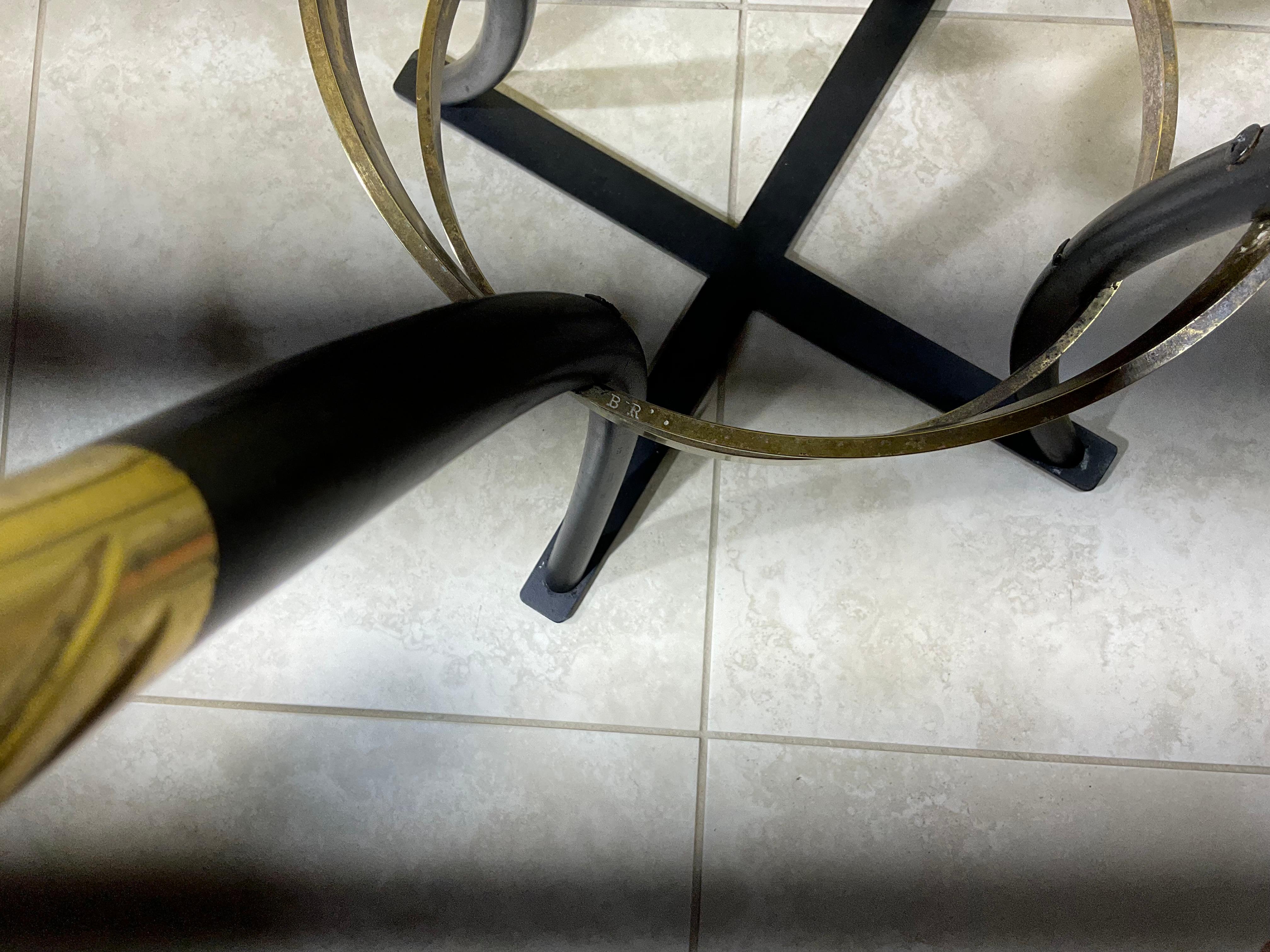 Hand-Crafted Mid-Century Modern Brass and And Iron Center Table Base , signed B.R For Sale