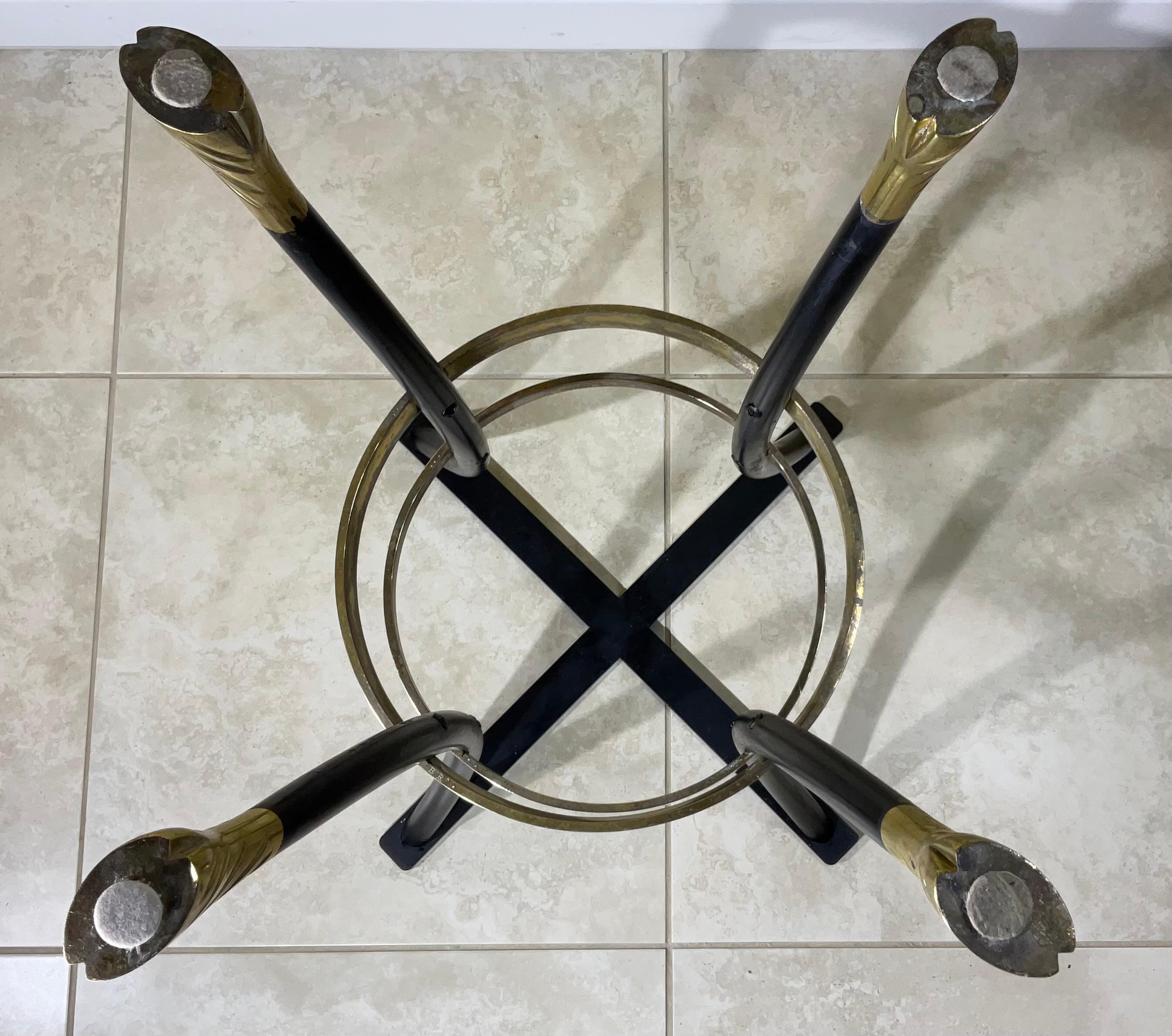 Mid-Century Modern Brass and And Iron Center Table Base , signed B.R In Good Condition For Sale In Delray Beach, FL