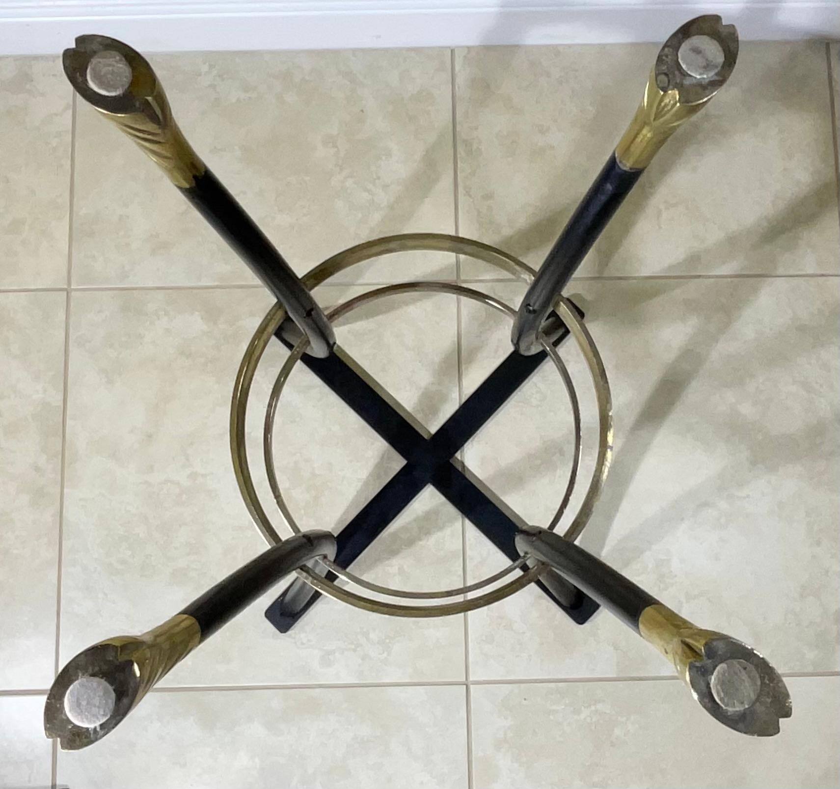 20th Century Mid-Century Modern Brass and And Iron Center Table Base , signed B.R For Sale