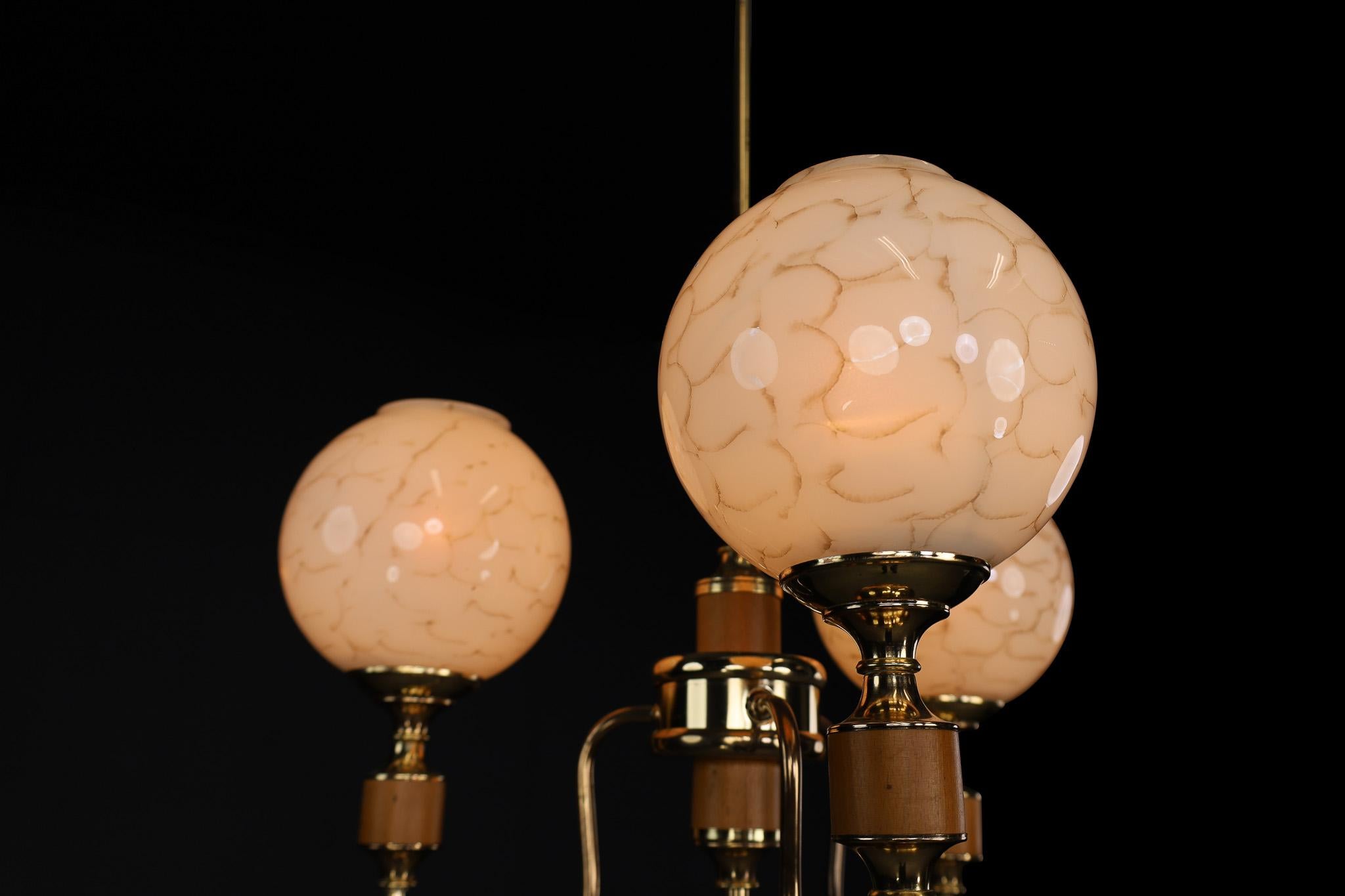 Mid-Century Modern Brass and Art Glass Chandelier, Czech Republic 1970s For Sale 3