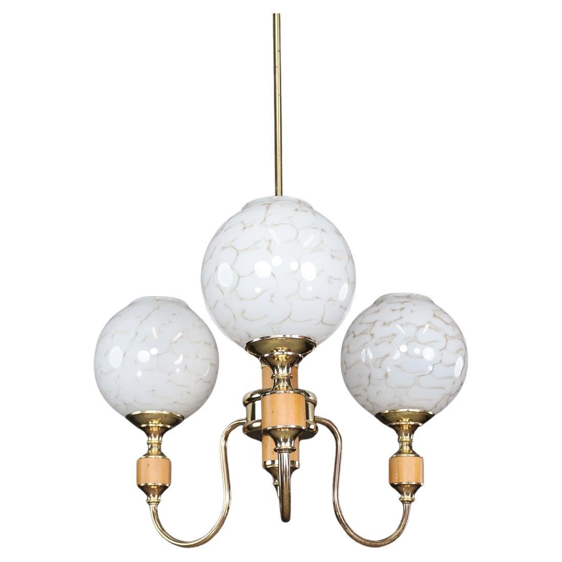 Mid-Century Modern Brass and Art Glass Chandelier, Czech Republic 1970s
