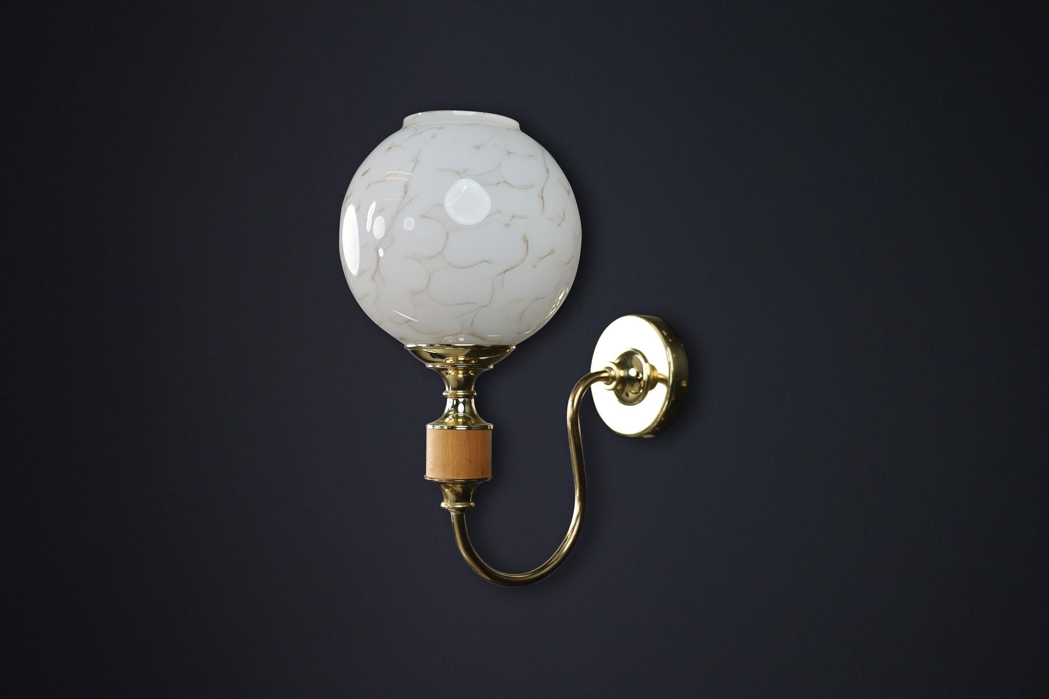 Mid-Century Modern Brass and Art Glass Wall Sconces, Czech Republic 1970s In Good Condition For Sale In Almelo, NL