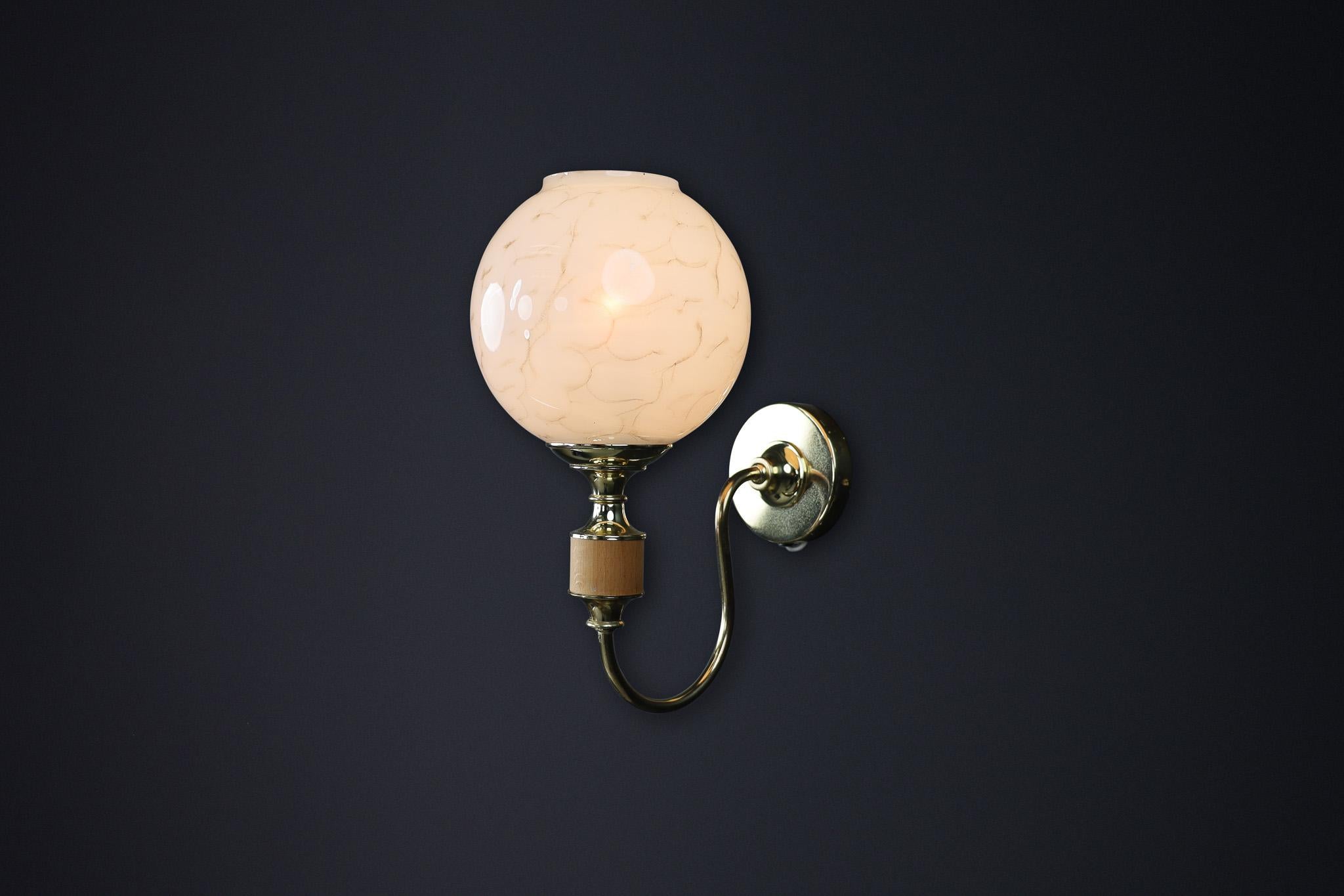 Late 20th Century Mid-Century Modern Brass and Art Glass Wall Sconces, Czech Republic 1970s For Sale