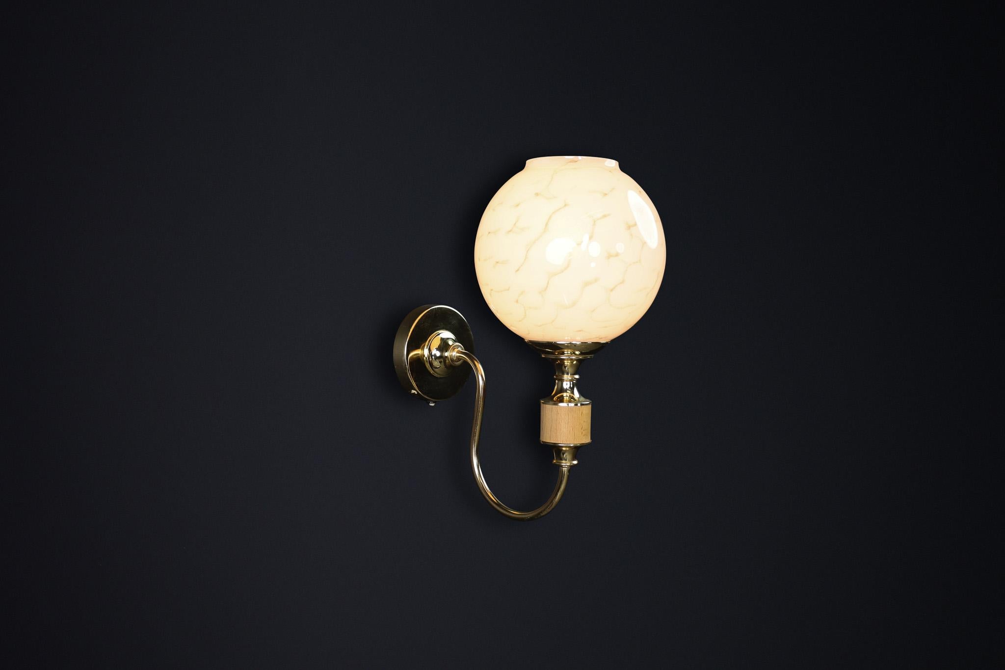 Mid-Century Modern Brass and Art Glass Wall Sconces, Czech Republic 1970s For Sale 1