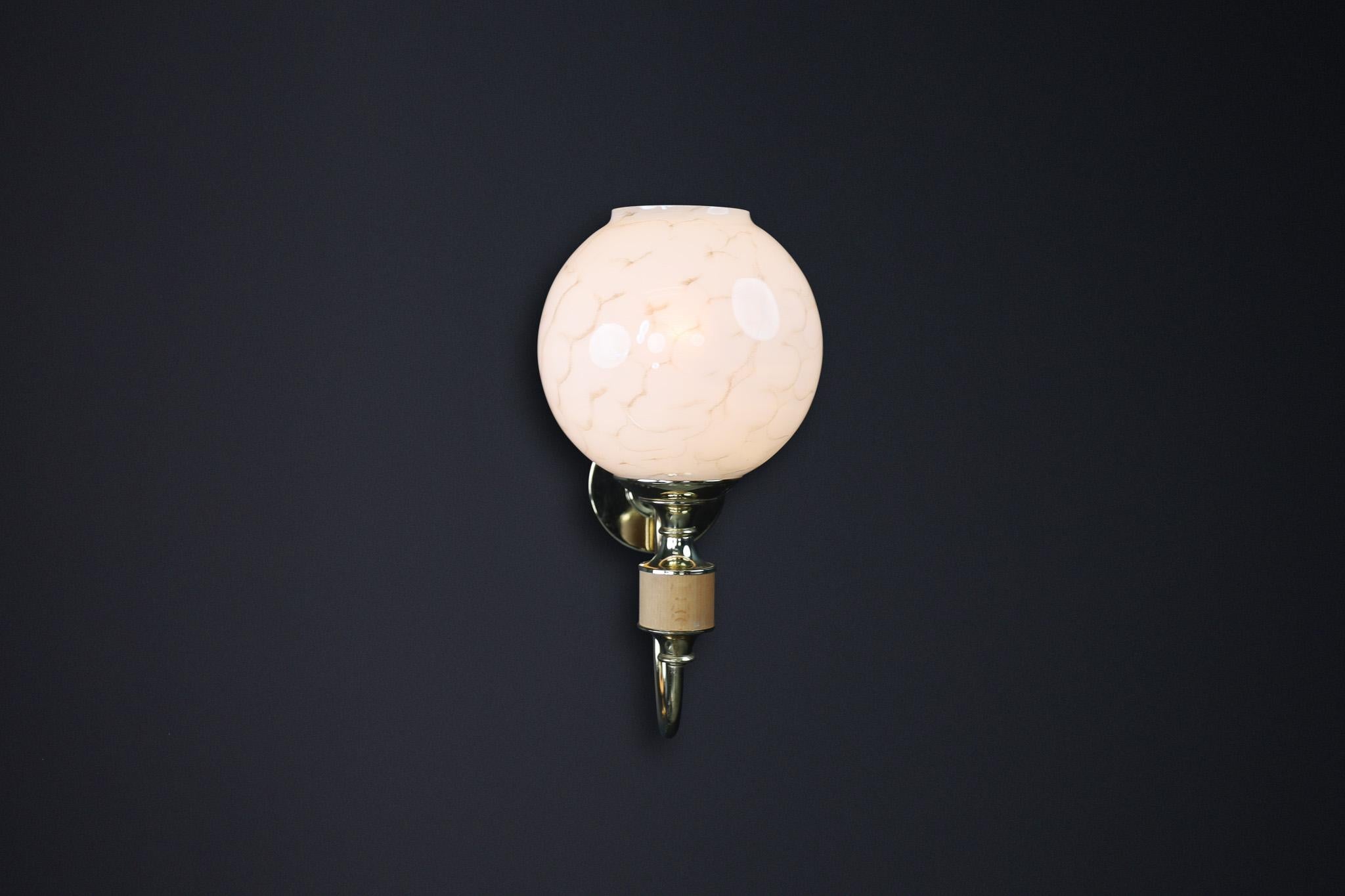 Mid-Century Modern Brass and Art Glass Wall Sconces, Czech Republic 1970s For Sale 4