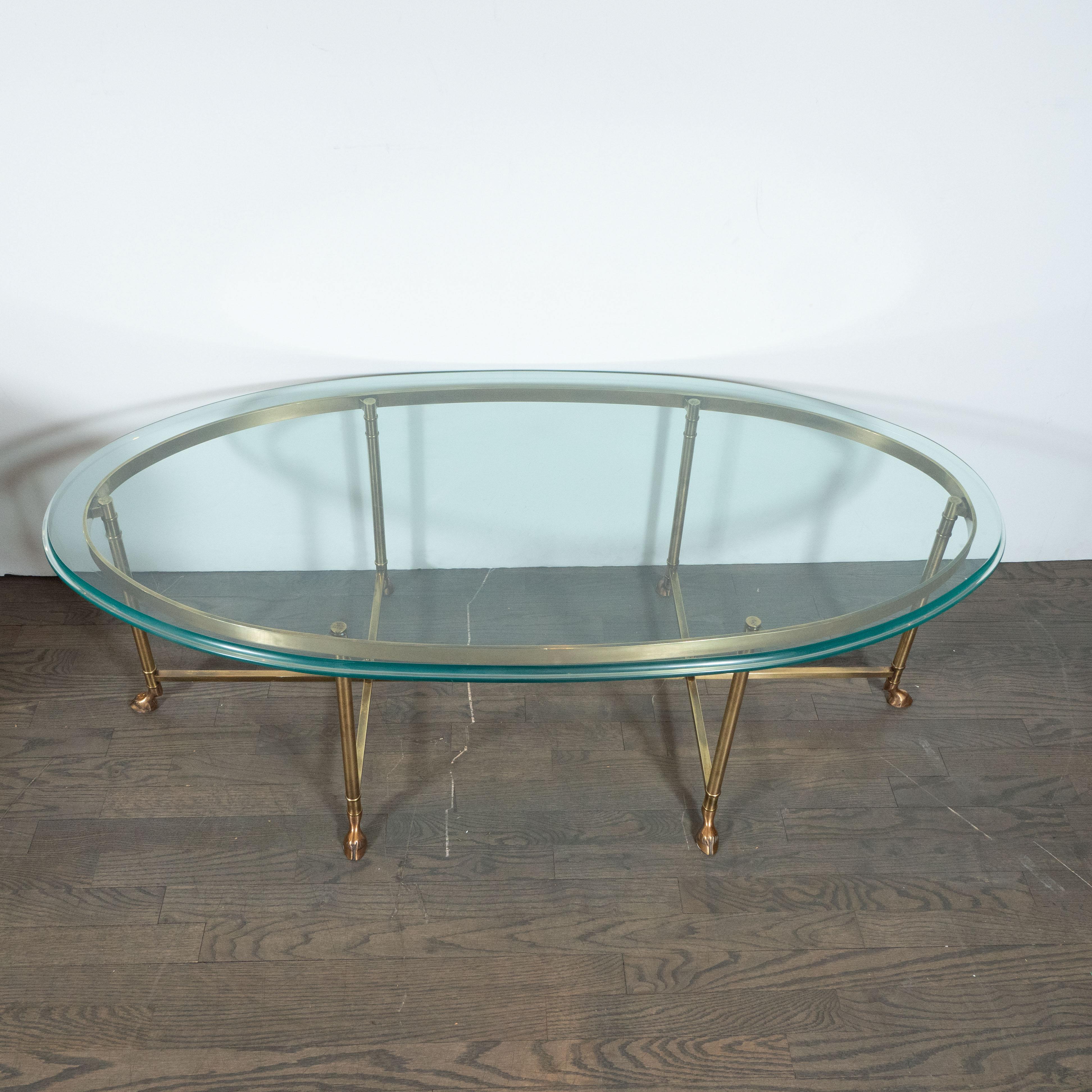 American Mid-Century Modern Brass and Beveled Glass Cocktail Table in the Style of Jansen