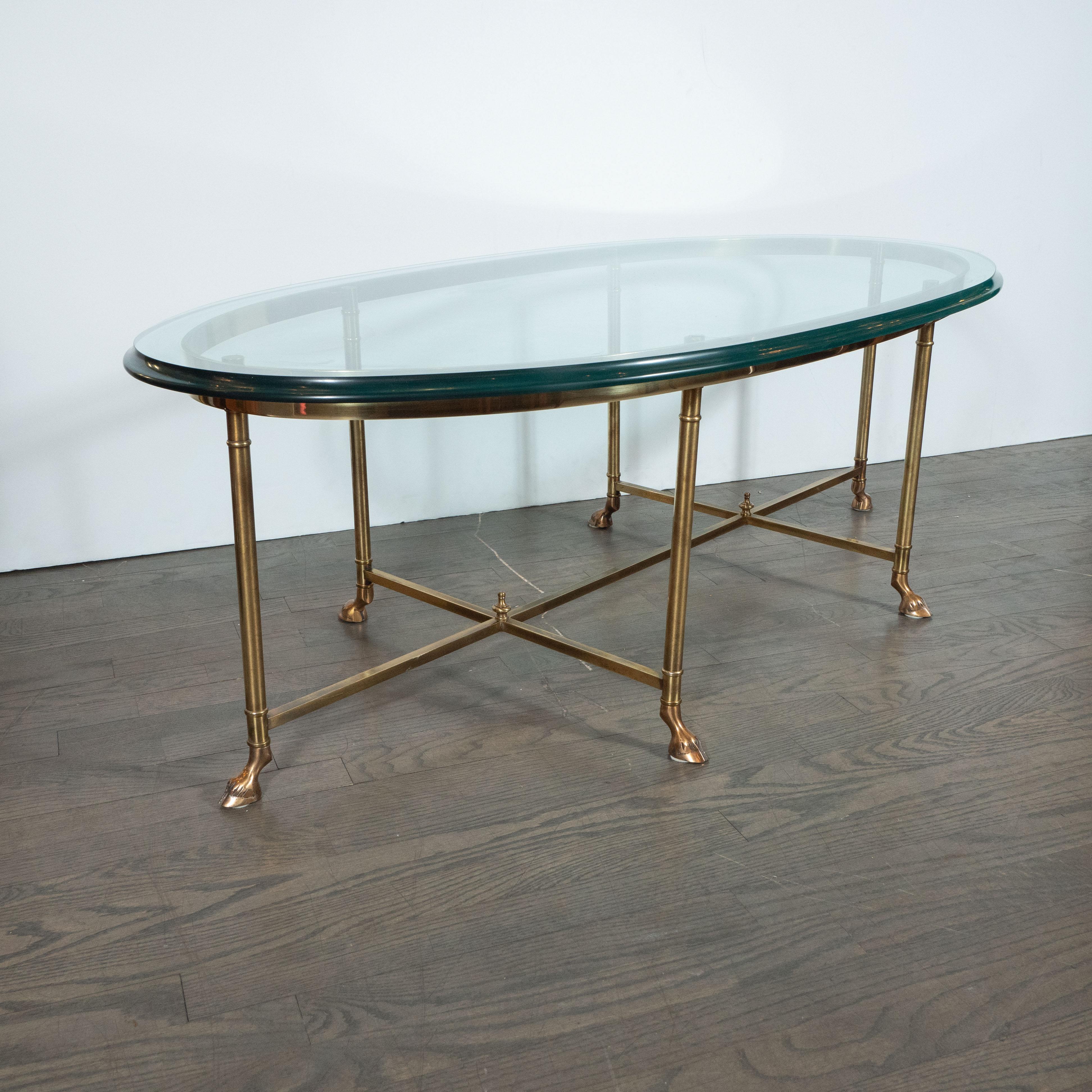 Mid-Century Modern Brass and Beveled Glass Cocktail Table in the Style of Jansen In Excellent Condition In New York, NY