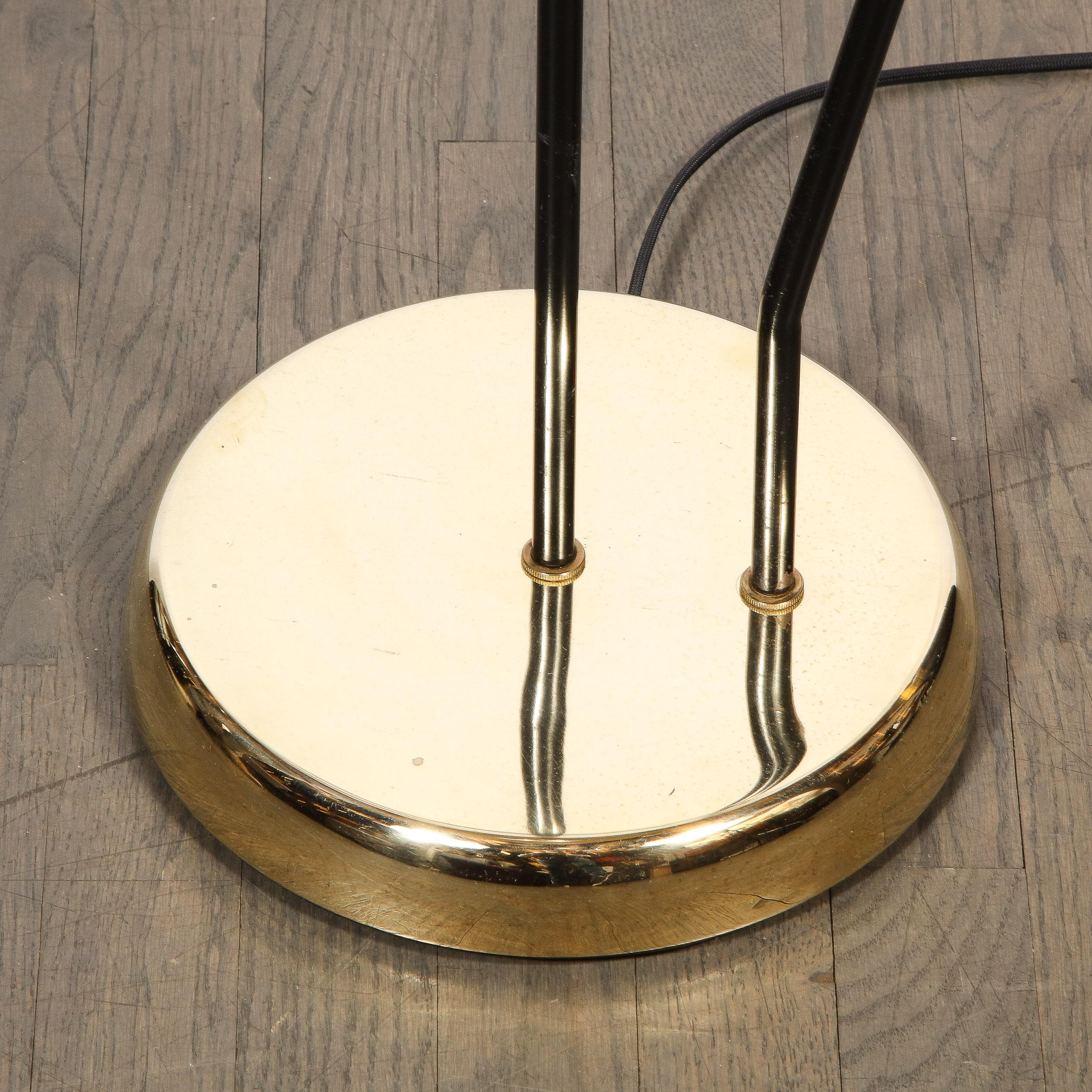 Mid-Century Modern Brass and Black Enamel Floor Lamp with Formica Shades 6