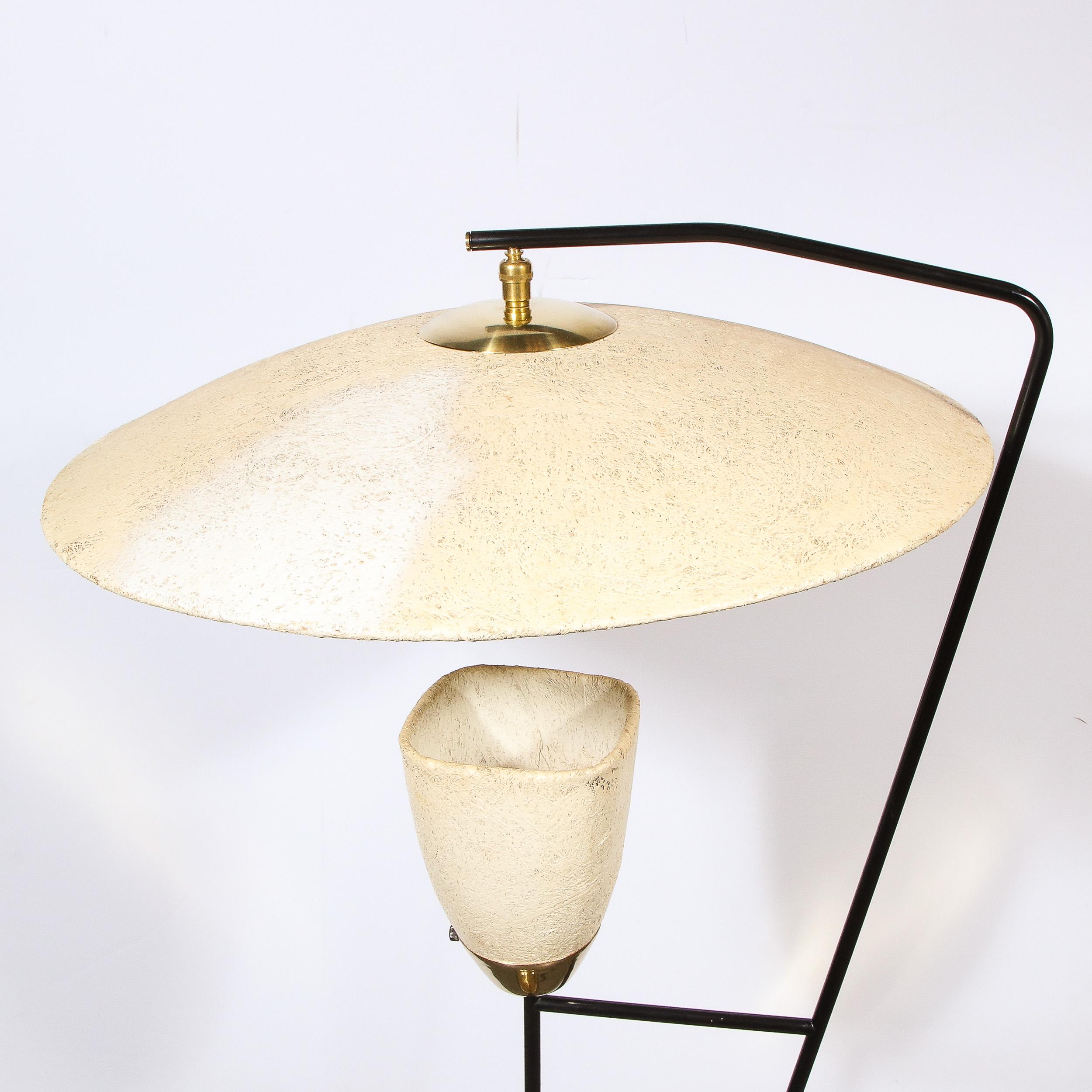 Mid-Century Modern Brass and Black Enamel Floor Lamp with Formica Shades 7