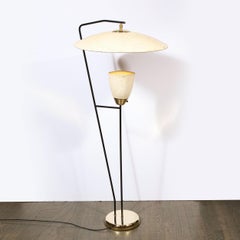 Mid-Century Modern Brass and Black Enamel Floor Lamp with Formica Shades