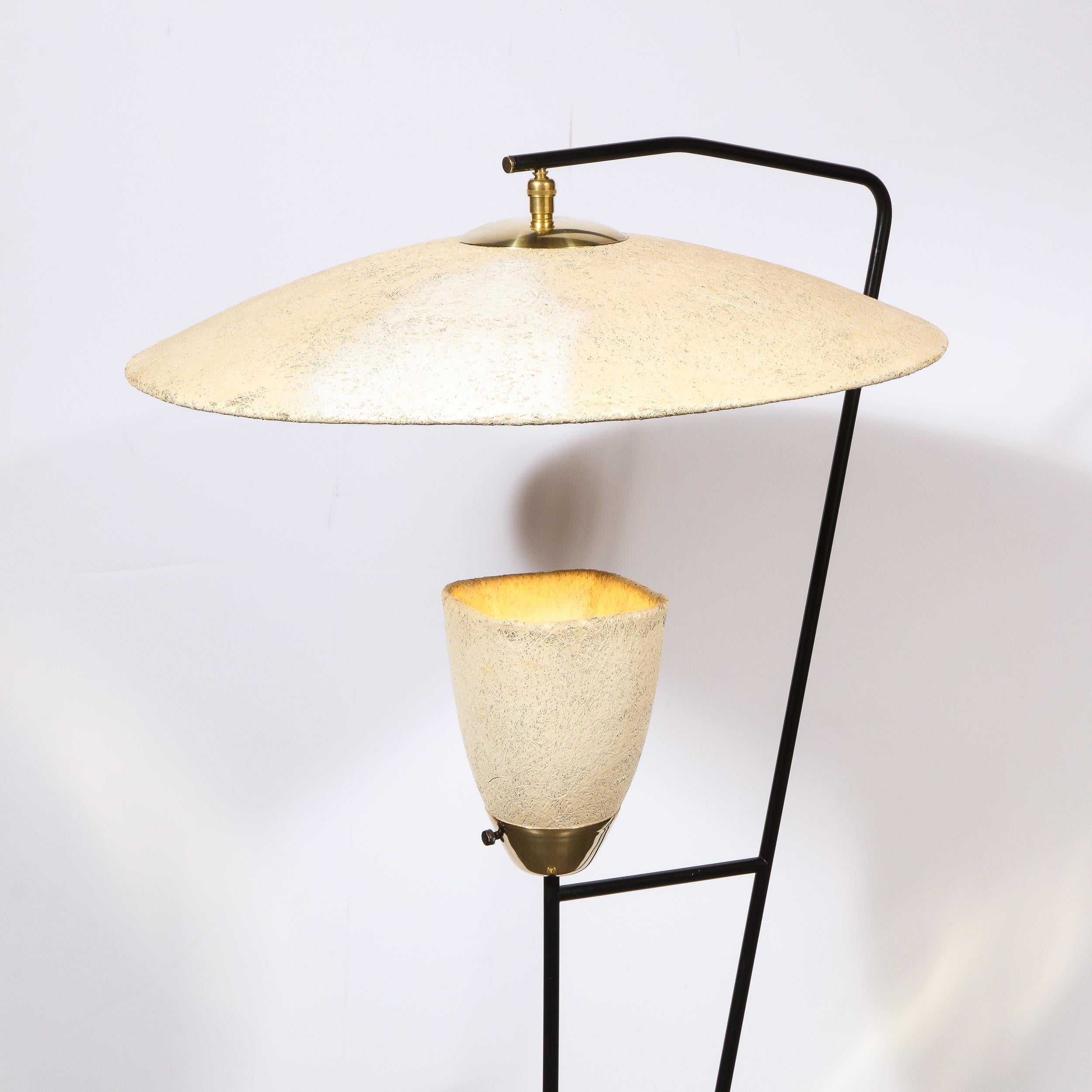 Mid-Century Modern Brass and Black Enamel Floor Lamp with Formica Shades 3
