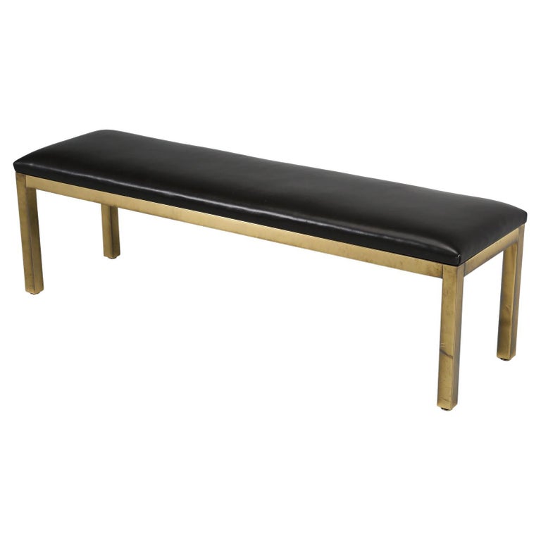Mid Century Modern Brass And Black, Black Leather Bench