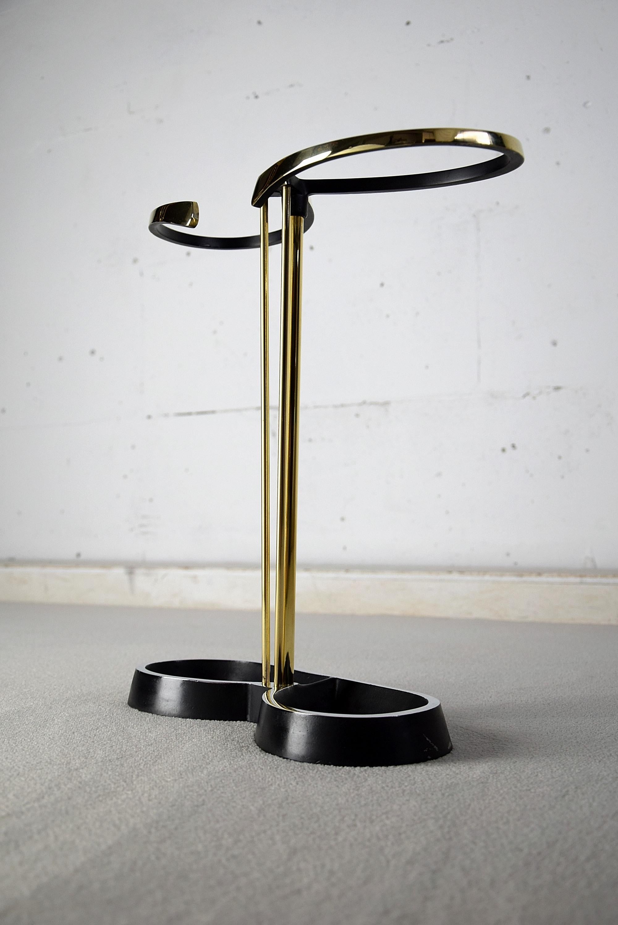 Mid-20th Century Mid-Century Modern Brass and Black Umbrella Stand For Sale
