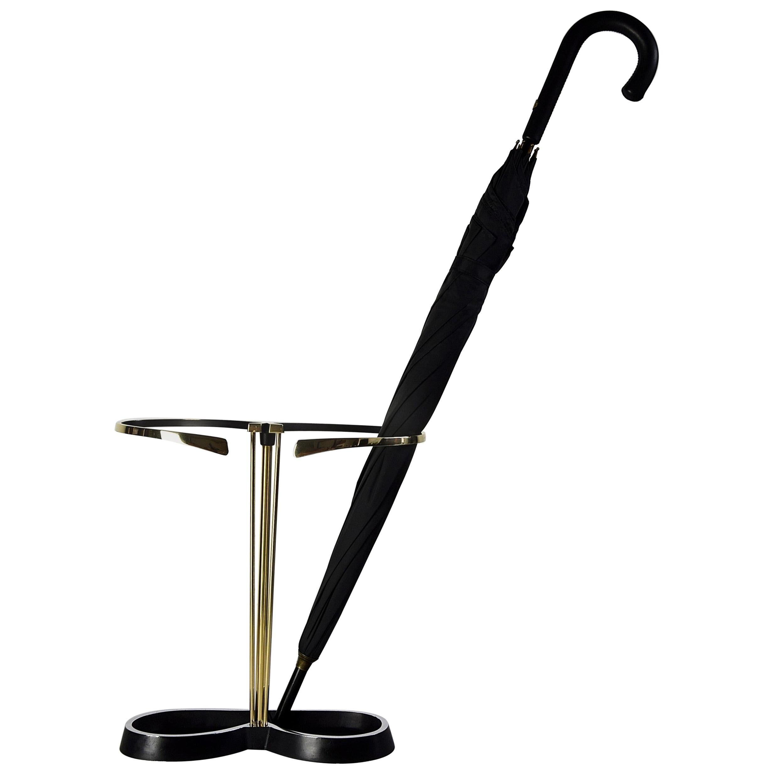 Mid-Century Modern Brass and Black Umbrella Stand For Sale