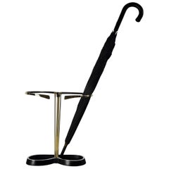 Vintage Mid-Century Modern Brass and Black Umbrella Stand