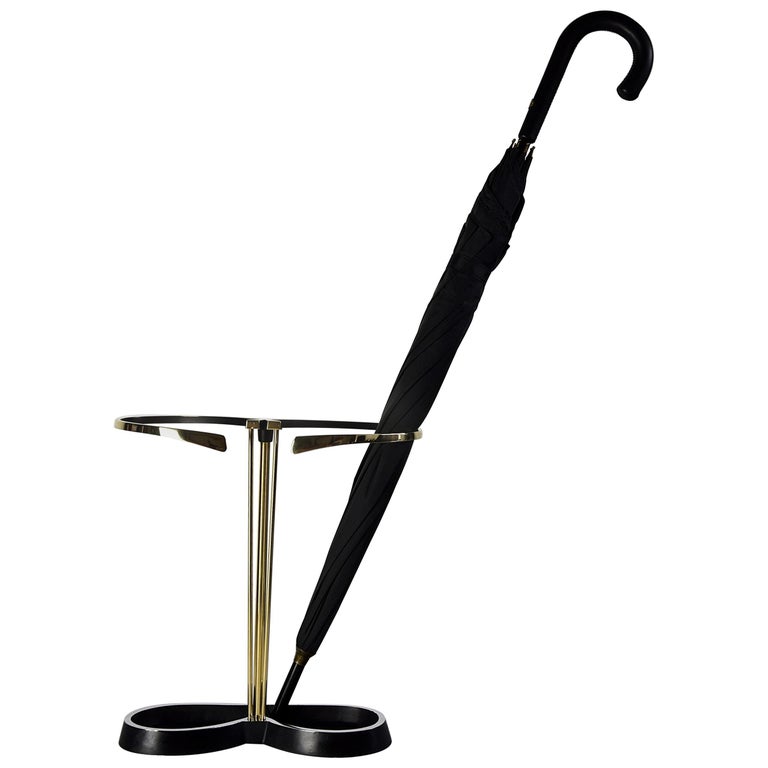 MidCentury Modern Brass and Black Umbrella Stand For Sale at 1stDibs