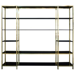 Mid-Century Modern Brass and Blacked Glass Bookshelf by Romeo Rega