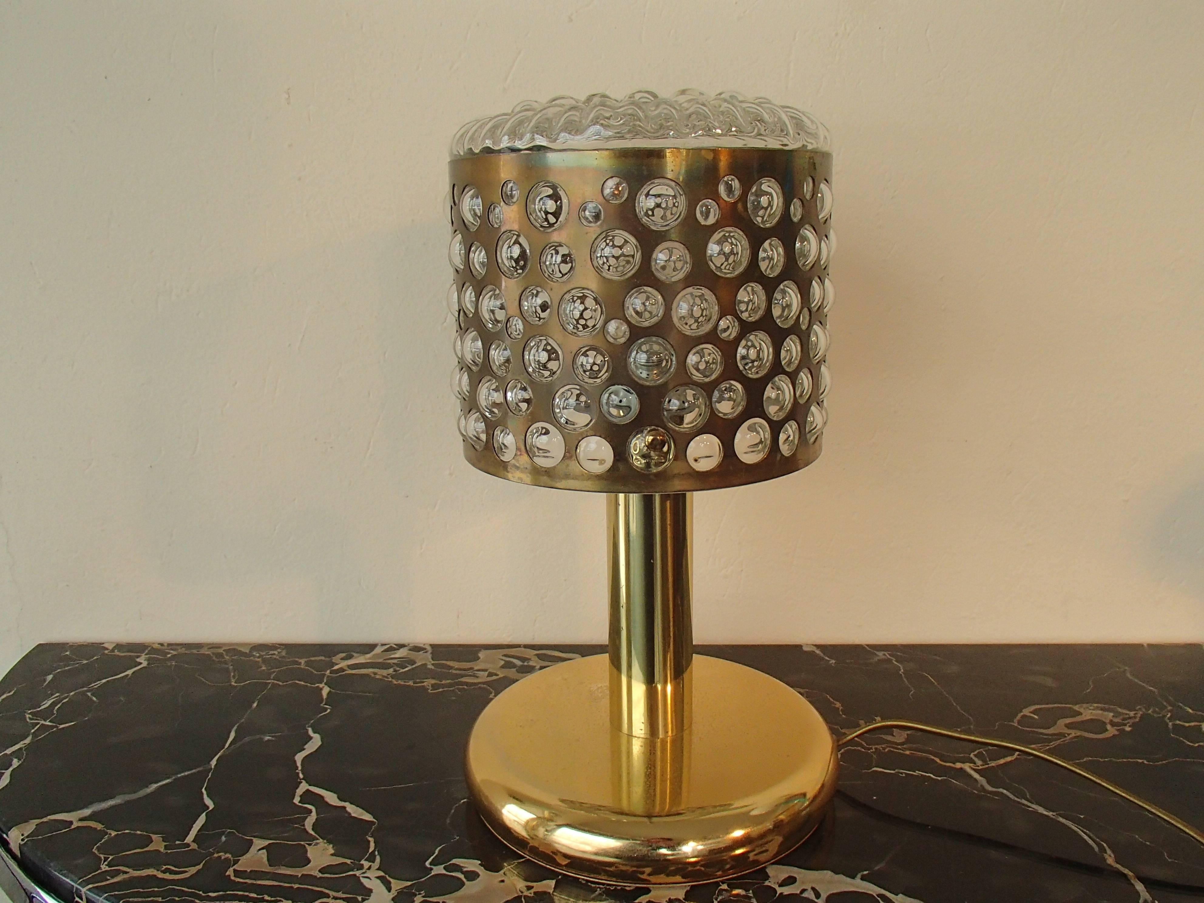 German Mid-Century Modern Brass and Bubble Glass Table Lamp