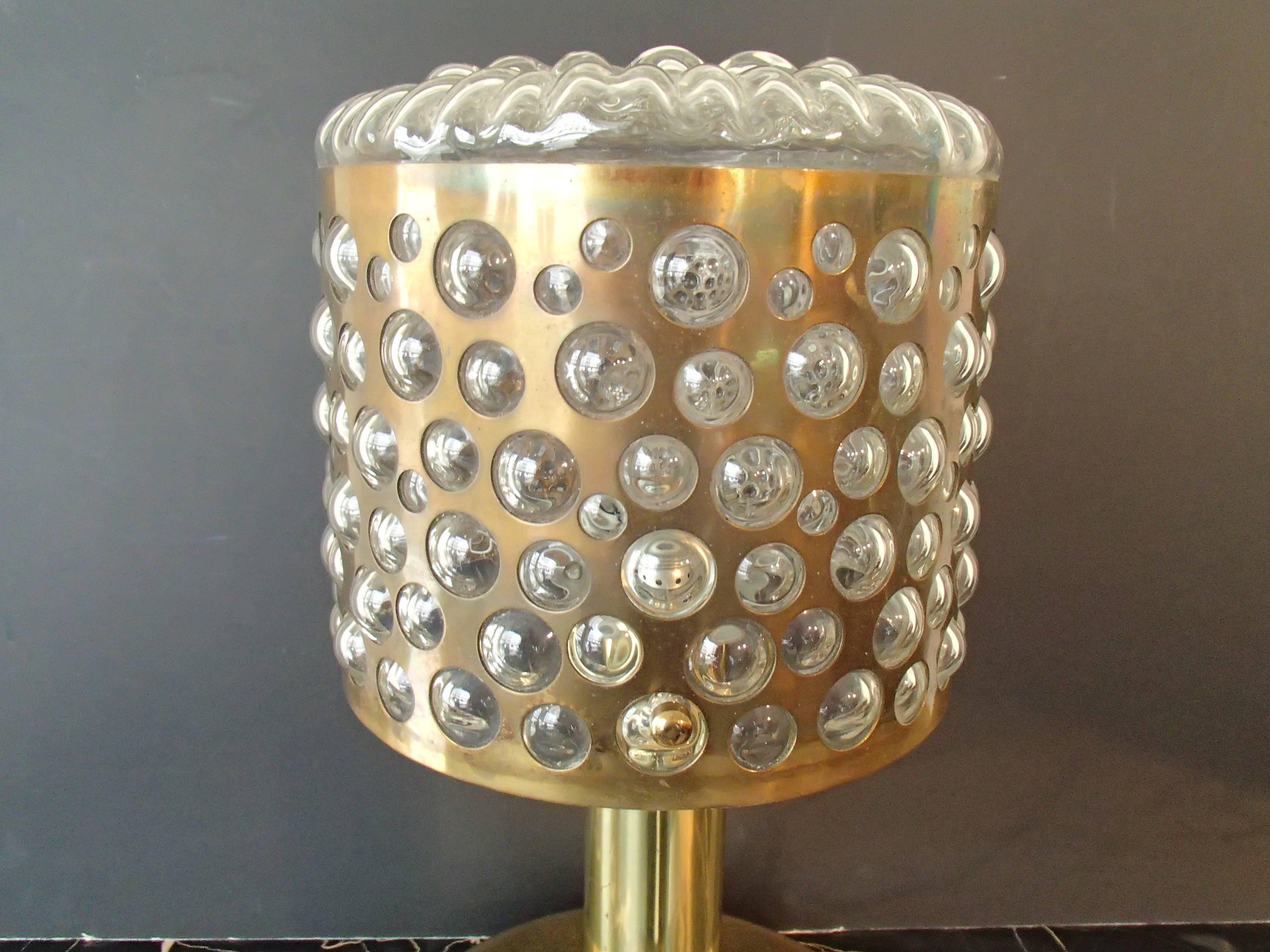 Mid-Century Modern Brass and Bubble Glass Table Lamp 1