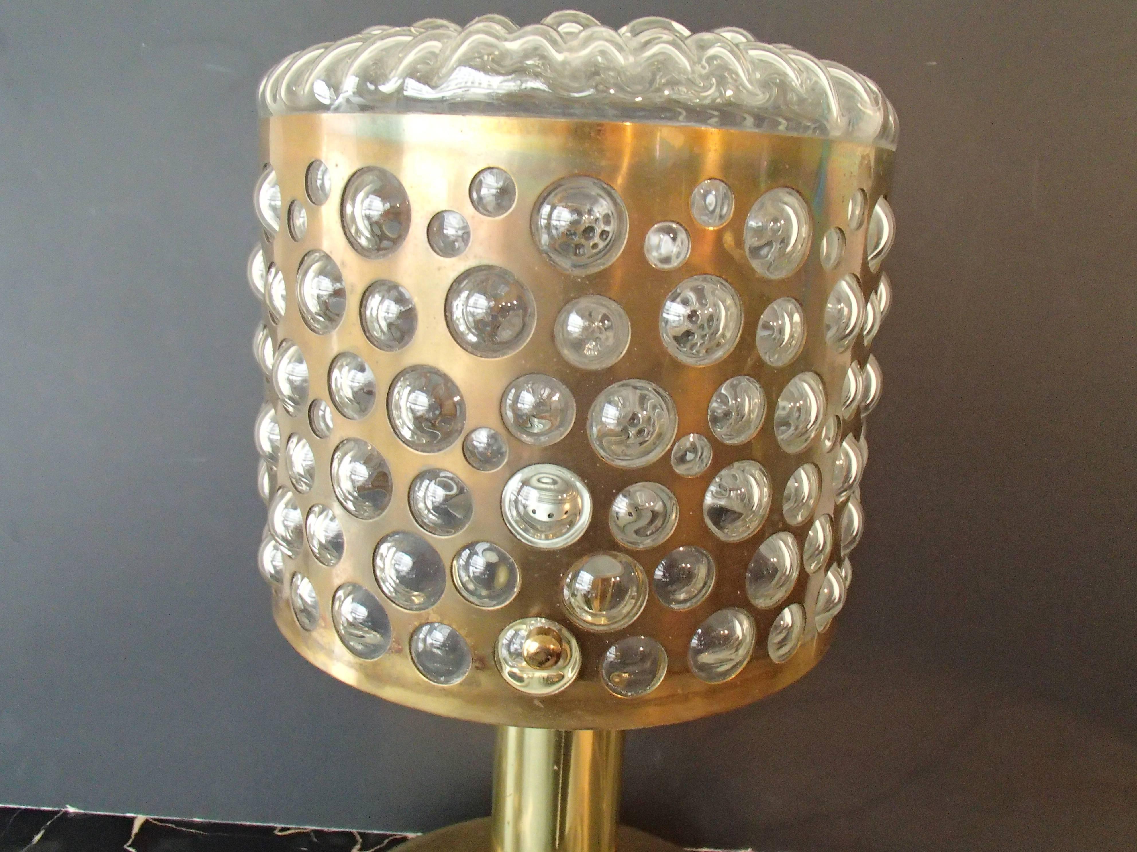 Mid-Century Modern Brass and Bubble Glass Table Lamp 4