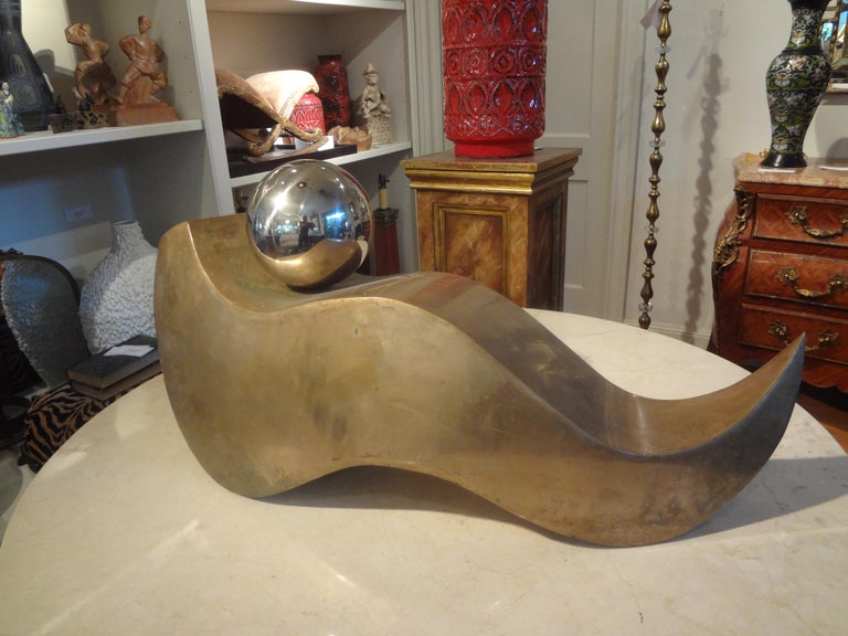 Mid-Century Modern Brass and Chrome Abstract Sculpture In Good Condition In Houston, TX