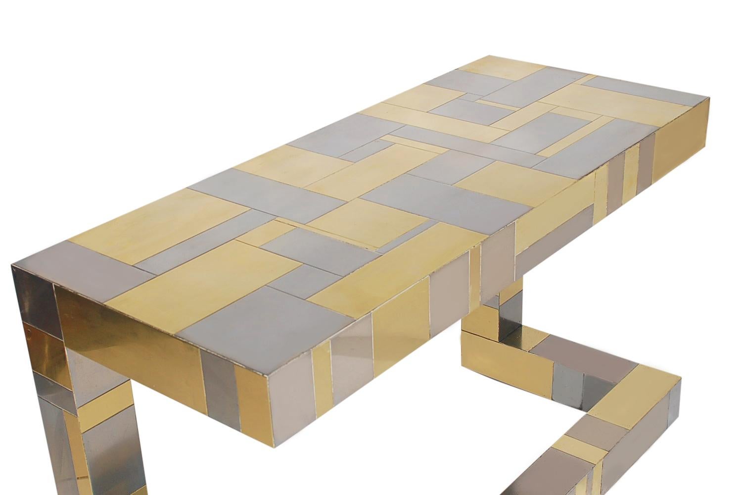 Late 20th Century Mid-Century Modern Brass and Chrome Cityscape Desk by Paul Evans for Directional
