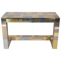 Mid-Century Modern Brass and Chrome Cityscape Desk by Paul Evans for Directional