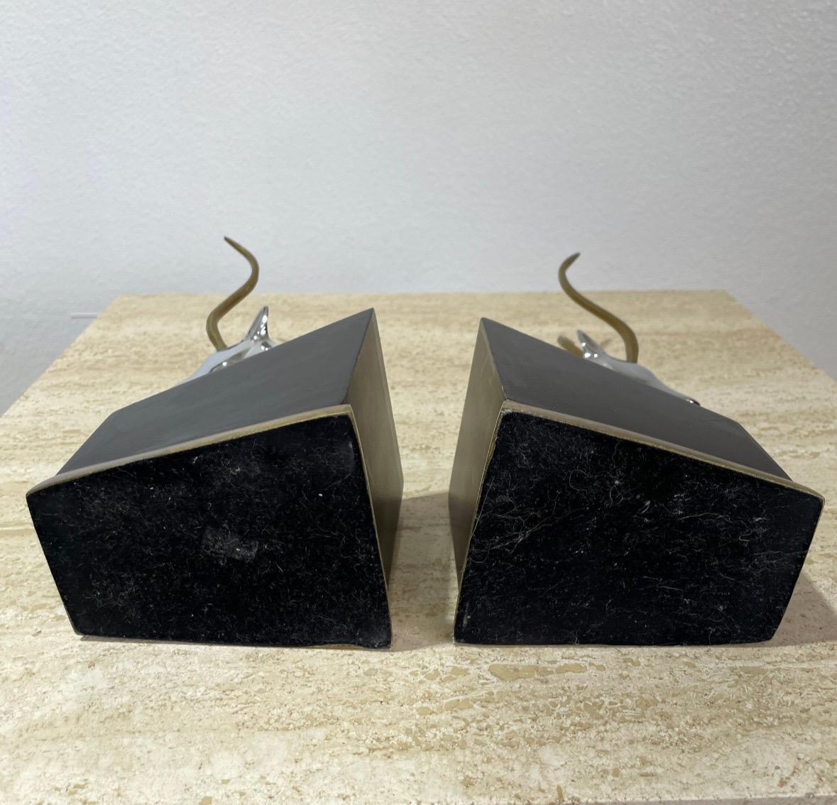 Mid Century Modern Brass and Chrome Gazelle Antelope Bookends - a Pair In Good Condition In Lutz, FL