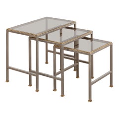 Vintage Mid-Century Modern Brass and Chrome Nesting Tables, Side Tables