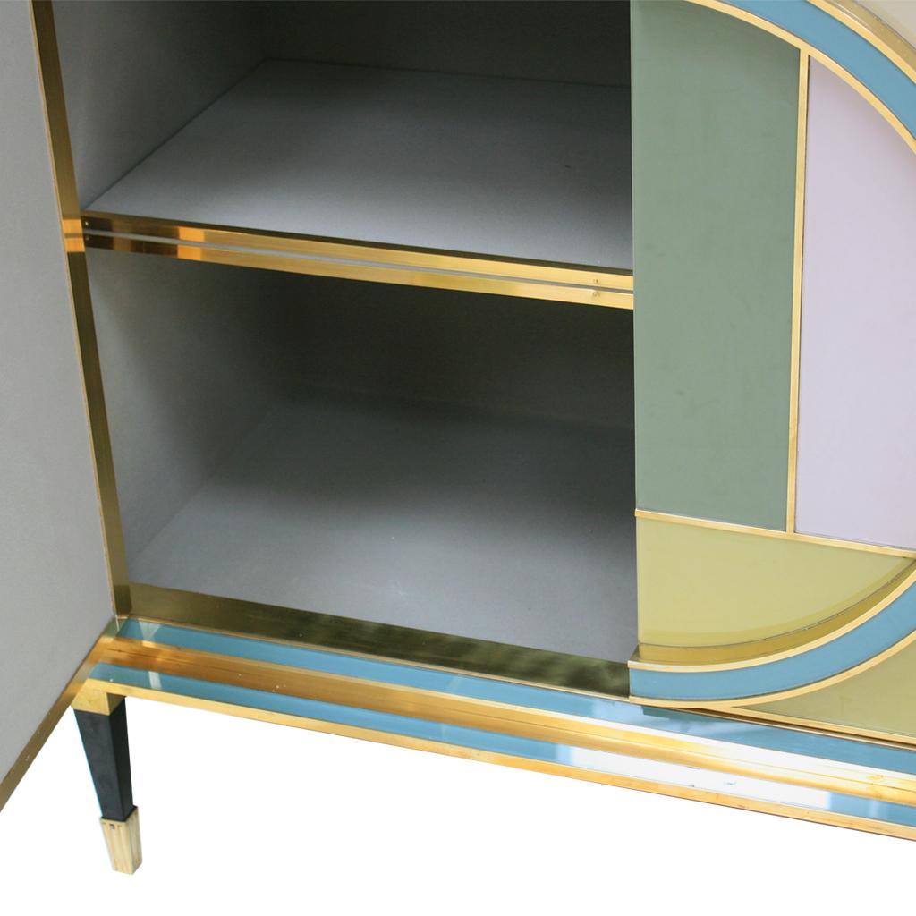 Mid-Century Modern Brass and Colored Glass Pair of Italian Sideboards For Sale 5