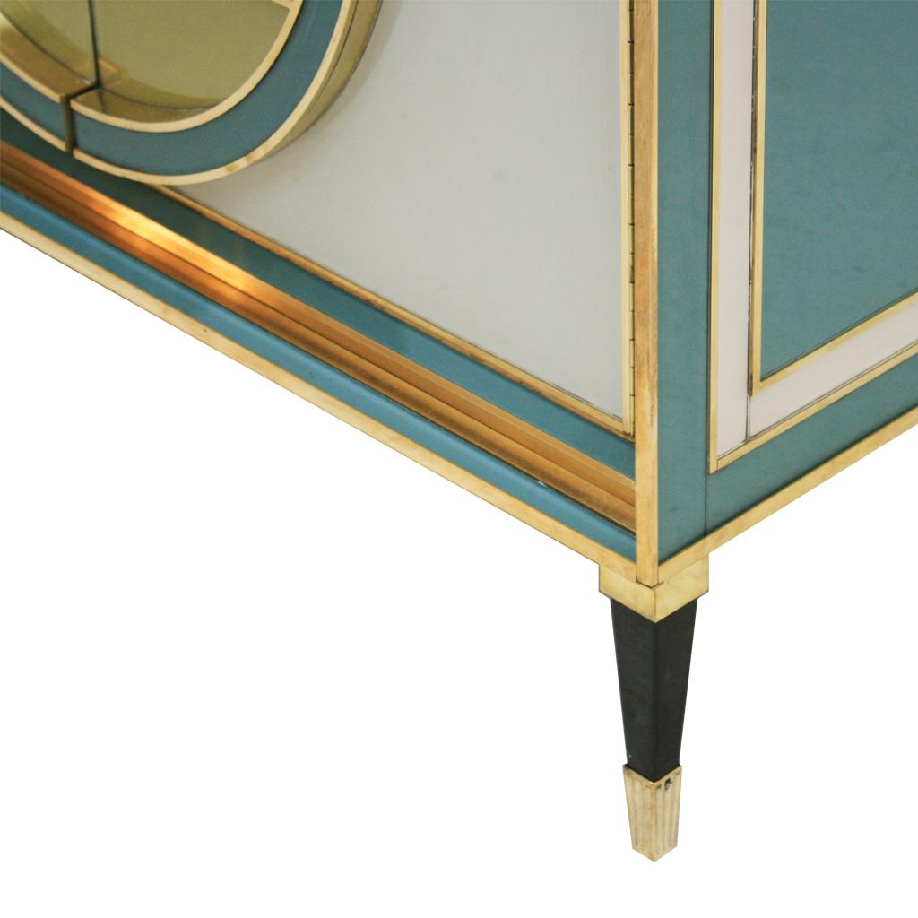Mid-Century Modern Brass and Colored Glass Pair of Italian Sideboards For Sale 4