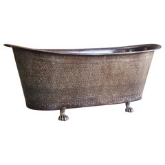 Retro Mid-Century Modern Brass and Copper Alloy Hand Hammered Ornate Bath Tub