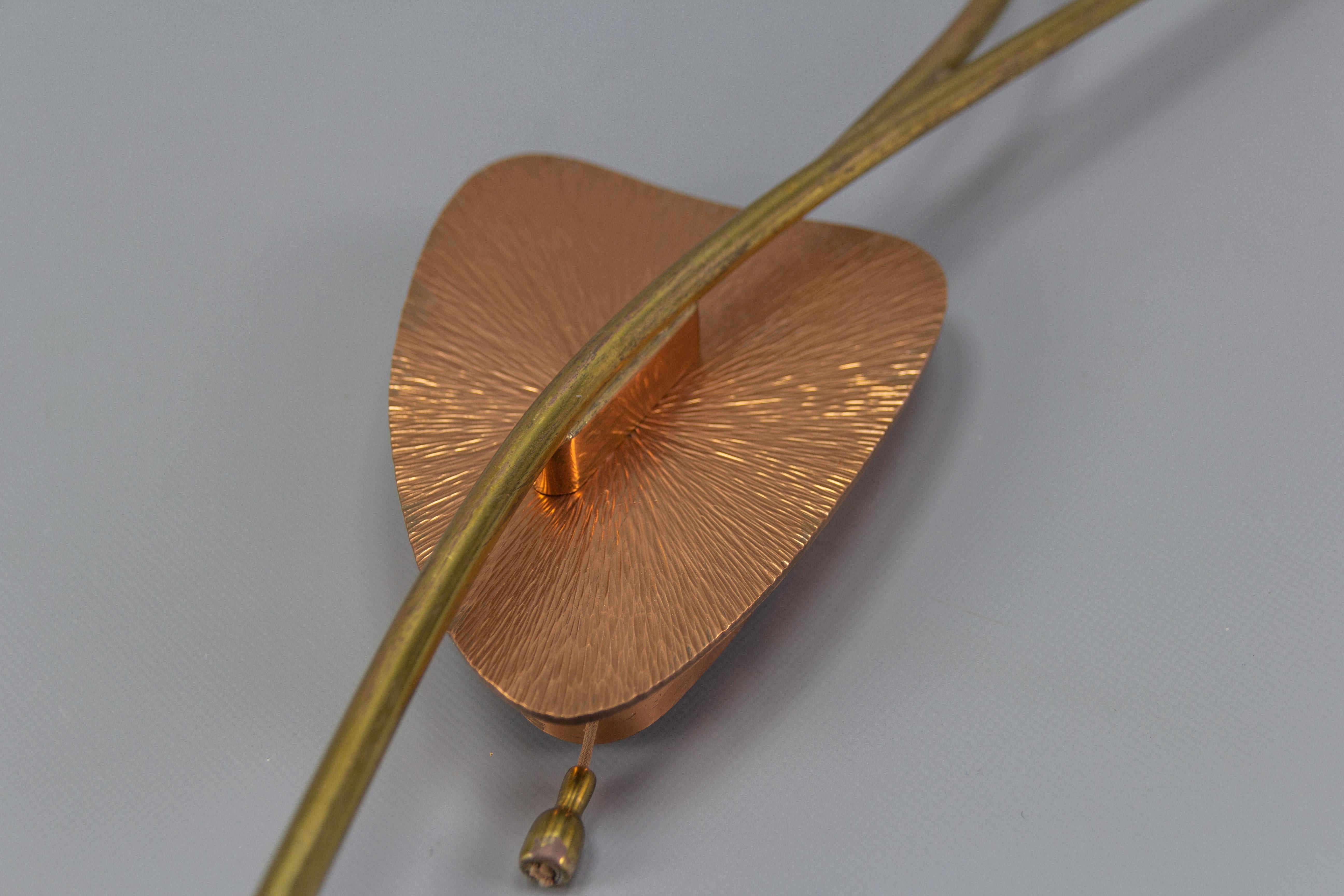 German Mid-Century Modern Brass and Copper Cone-Shaped Three Light Wall Sconce For Sale