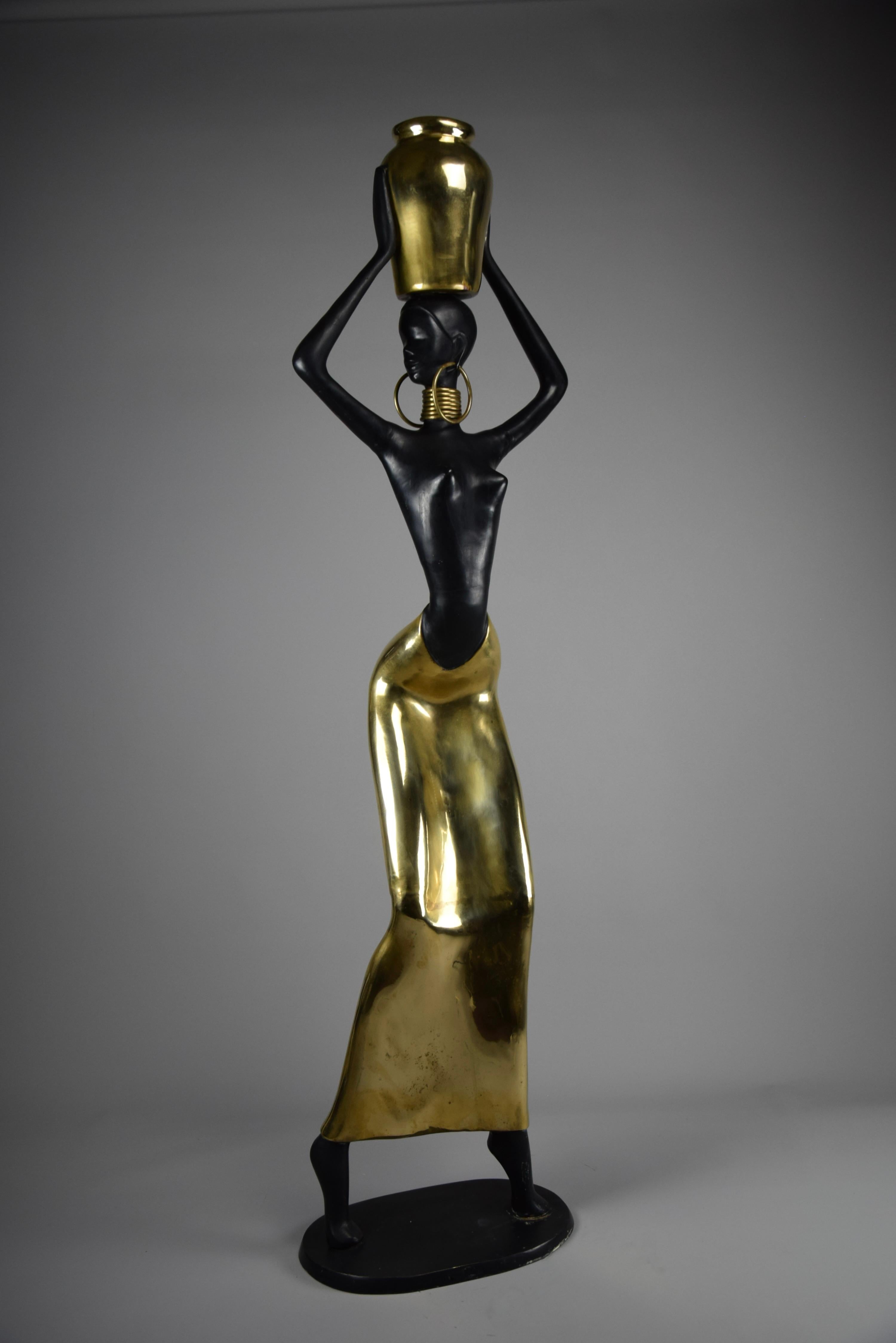 Mid-Century Modern Brass and Copper Female of the Ndebele Tribe Sculpture For Sale 6