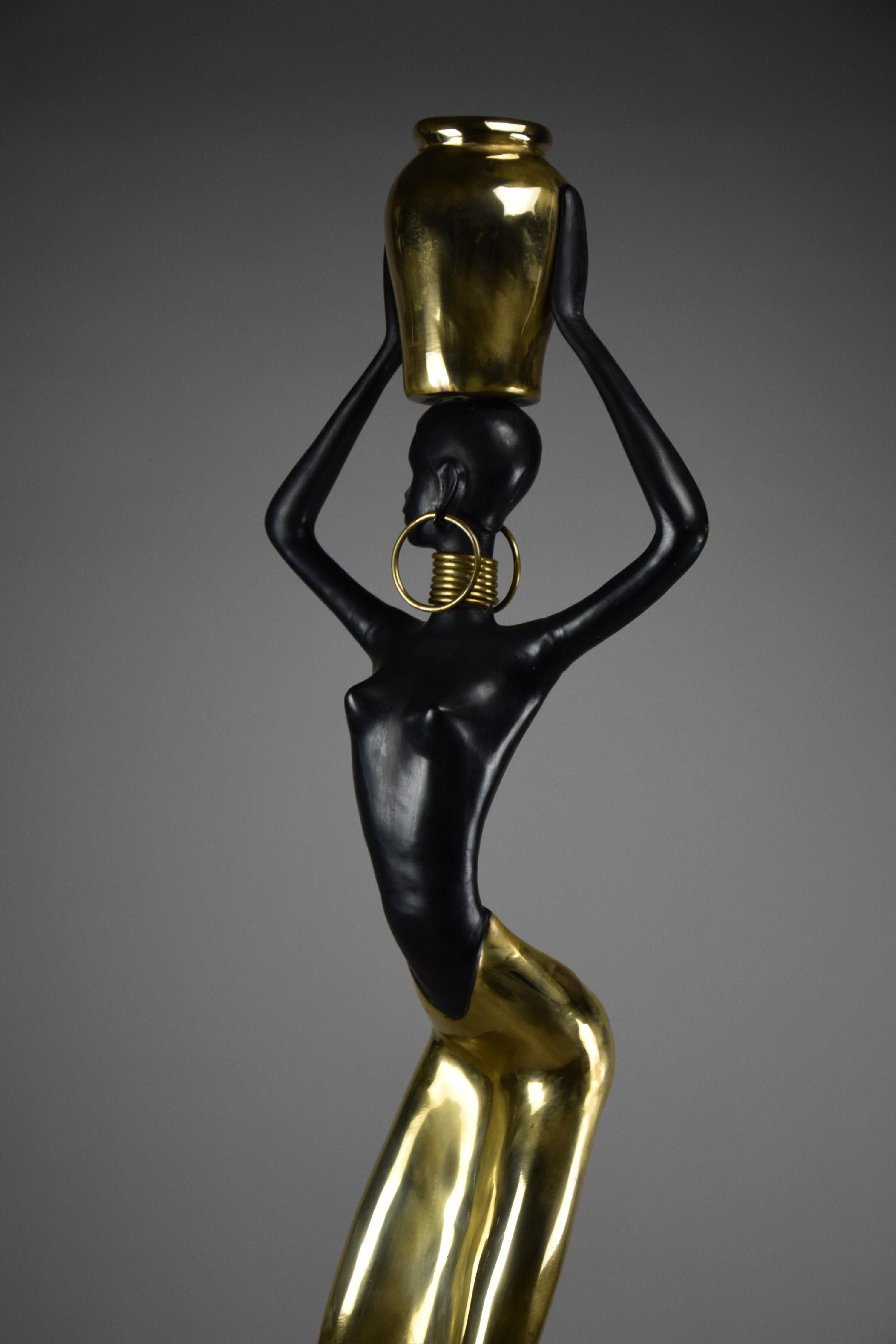 Late 20th Century Mid-Century Modern Brass and Copper Female of the Ndebele Tribe Sculpture For Sale