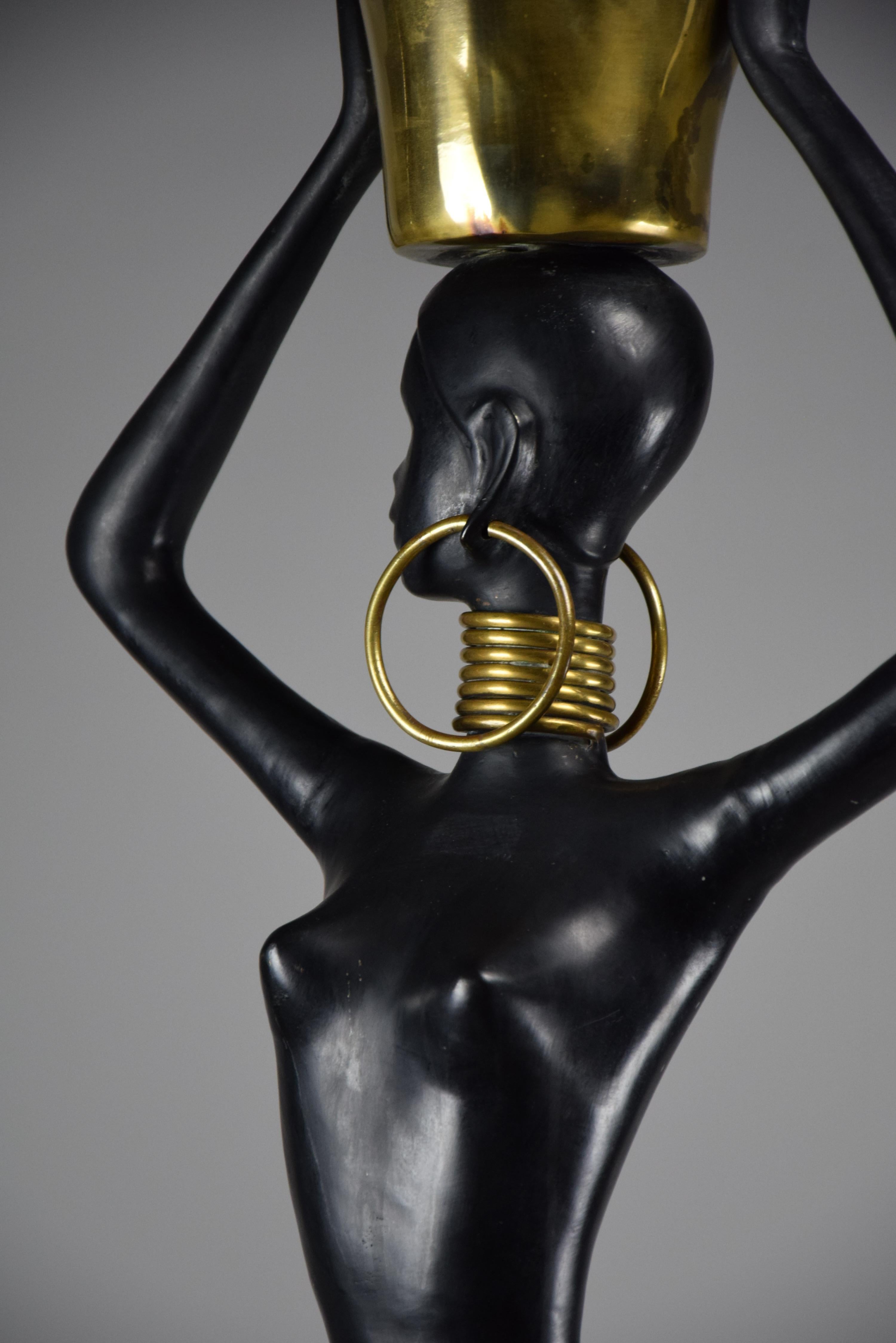Mid-Century Modern Brass and Copper Female of the Ndebele Tribe Sculpture For Sale 1