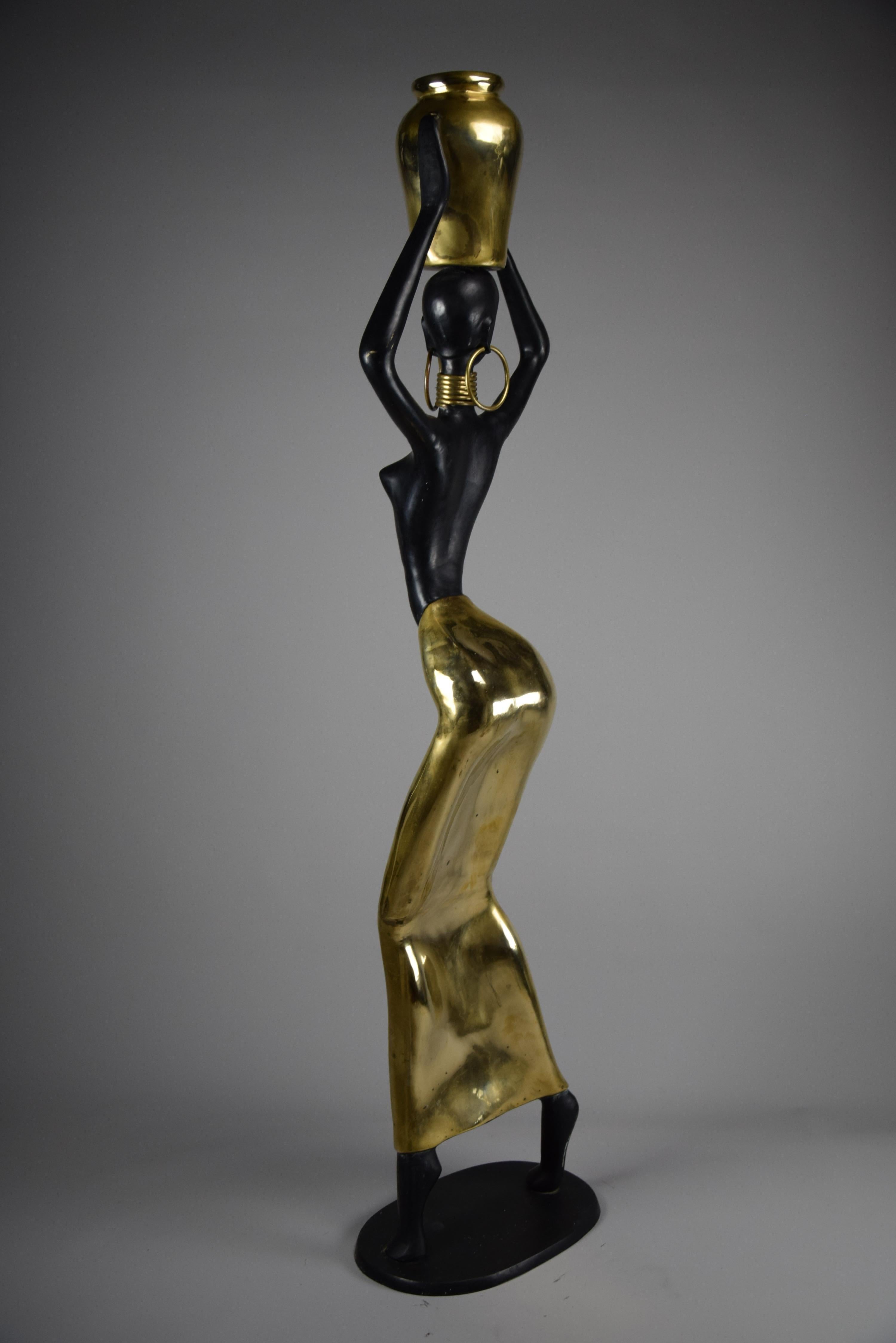 Mid-Century Modern Brass and Copper Female of the Ndebele Tribe Sculpture For Sale 2