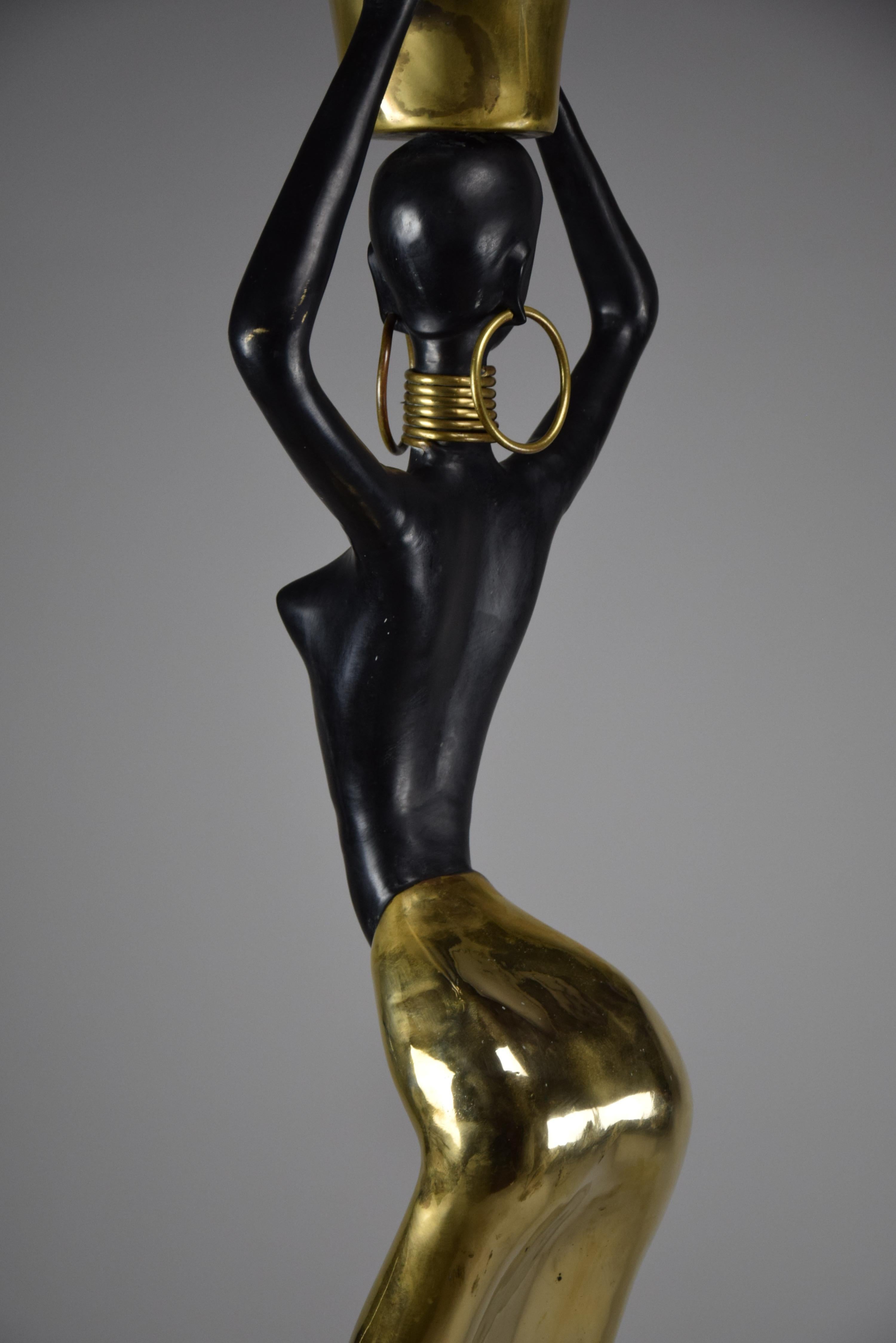 Mid-Century Modern Brass and Copper Female of the Ndebele Tribe Sculpture For Sale 3