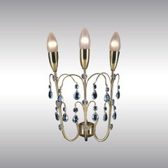 Mid-Century Modern Brass and Crystal Glass Wall Light Sconce, Re Edition