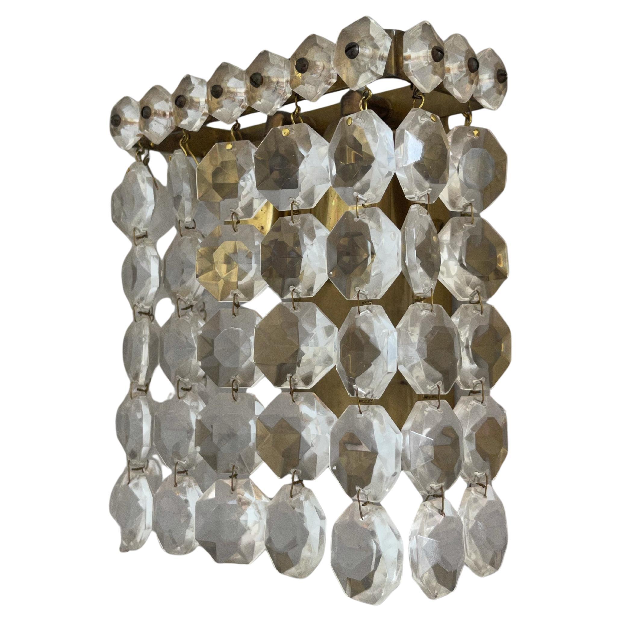 Mid-Century Modern Brass and Crystal Glass Wall Sconces, Italy, 1960s / Set of 3