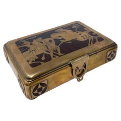 Mid-Century Modern Brass and Exotic Wood Playing Card Box