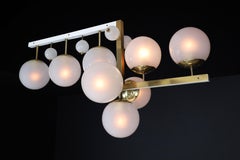 Mid-Century Modern Brass and Frosted Glass Chandelier, Prague, 1960s