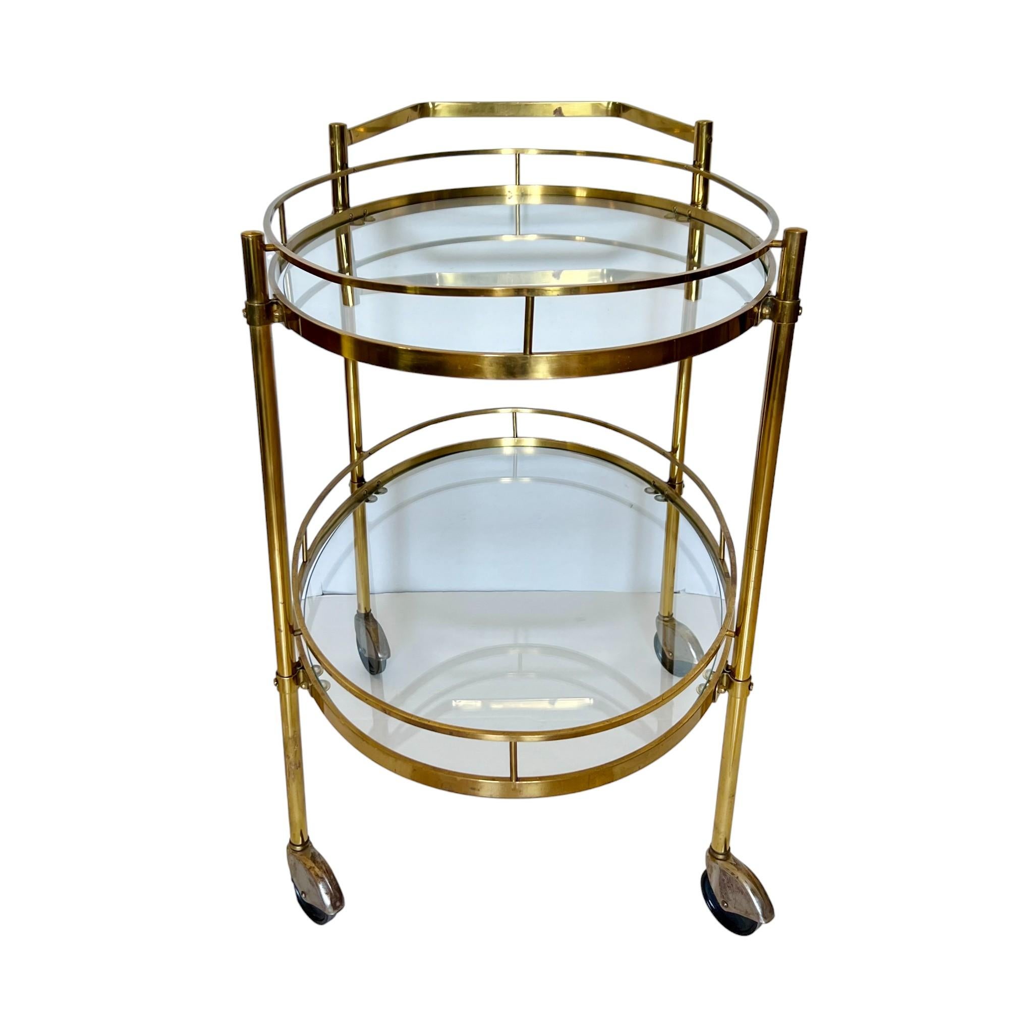 Unknown Mid-Century Modern Brass and Glass Bar Cart, 1960s For Sale