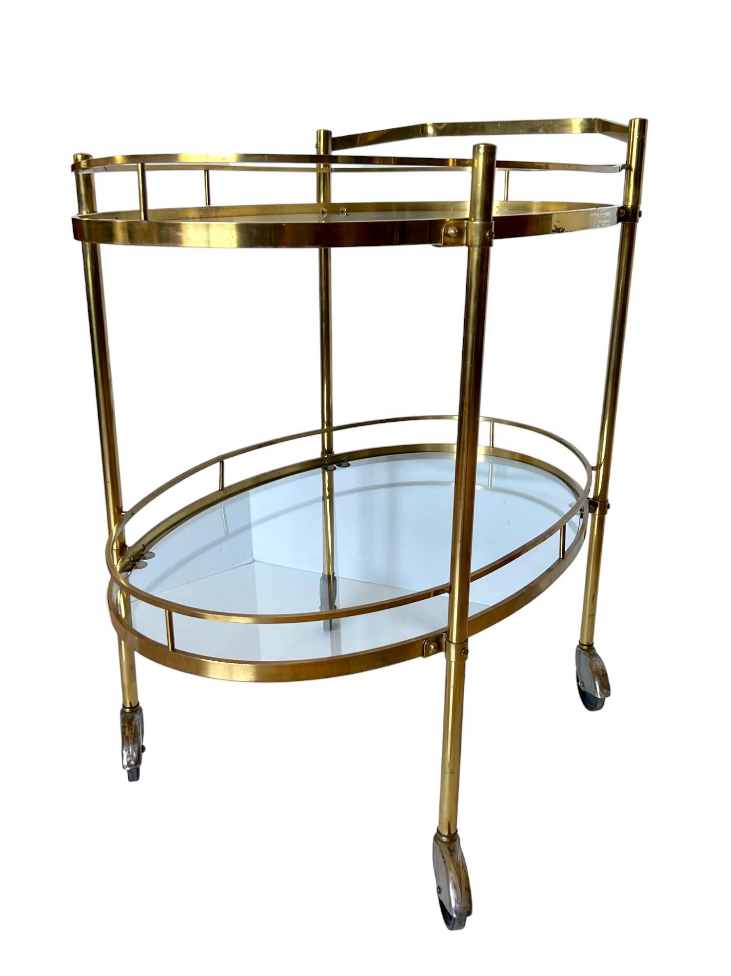 20th Century Mid-Century Modern Brass and Glass Bar Cart, 1960s For Sale