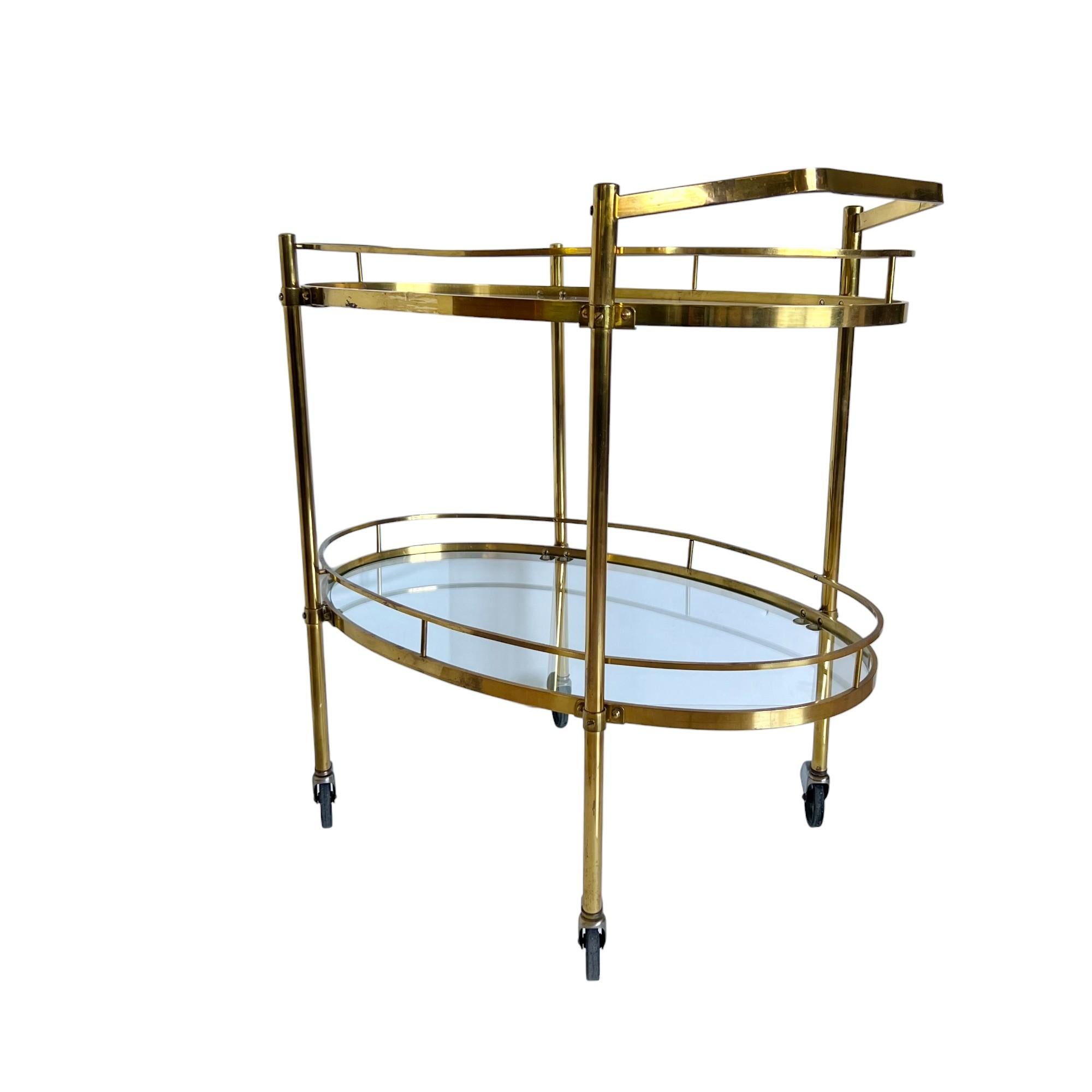 Mid-Century Modern Brass and Glass Bar Cart, 1960s For Sale 1