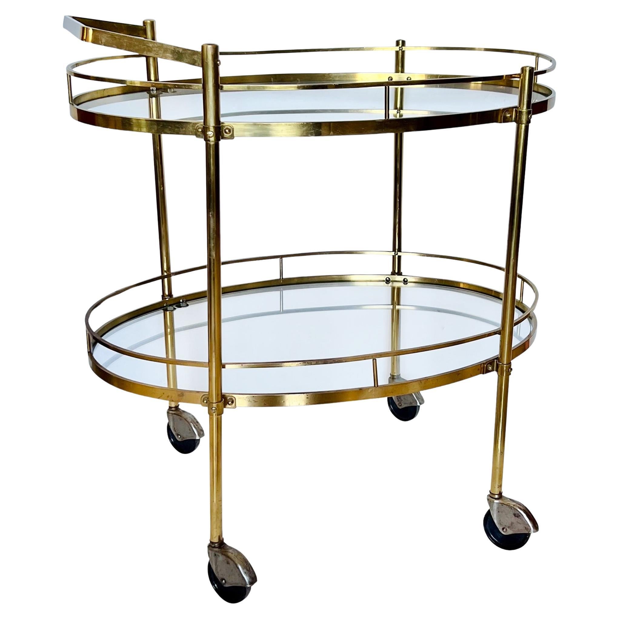 Mid-Century Modern Brass and Glass Bar Cart, 1960s For Sale